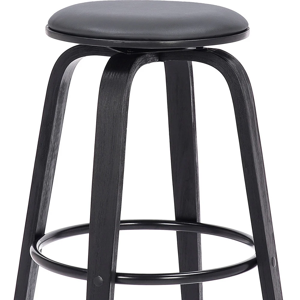 29" Gray And Black Solid Wood Swivel Backless Bar Height Bar Chair - Image 6