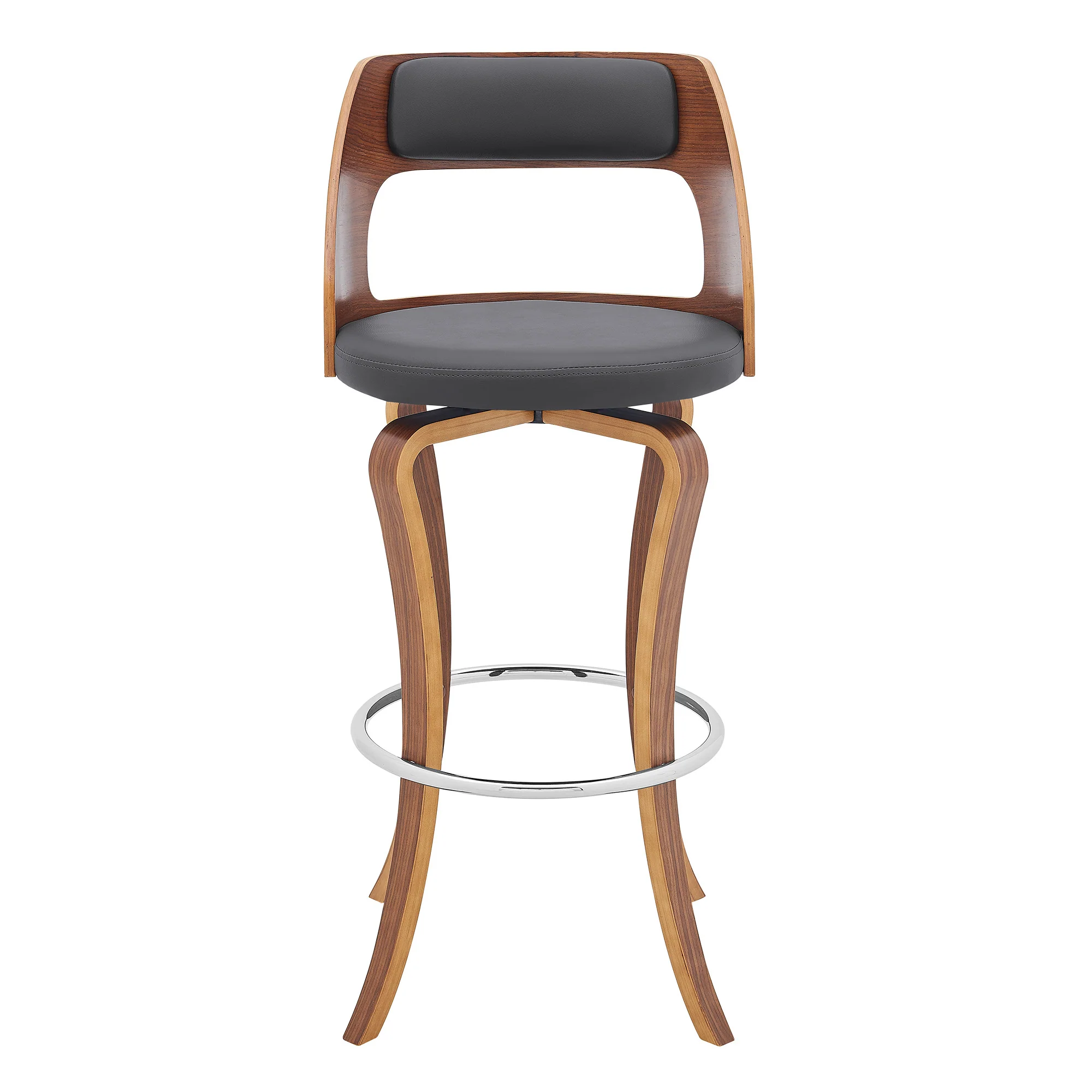 29" Gray And Brown Faux Leather Swivel Bar Height Bar Chair - Image 3