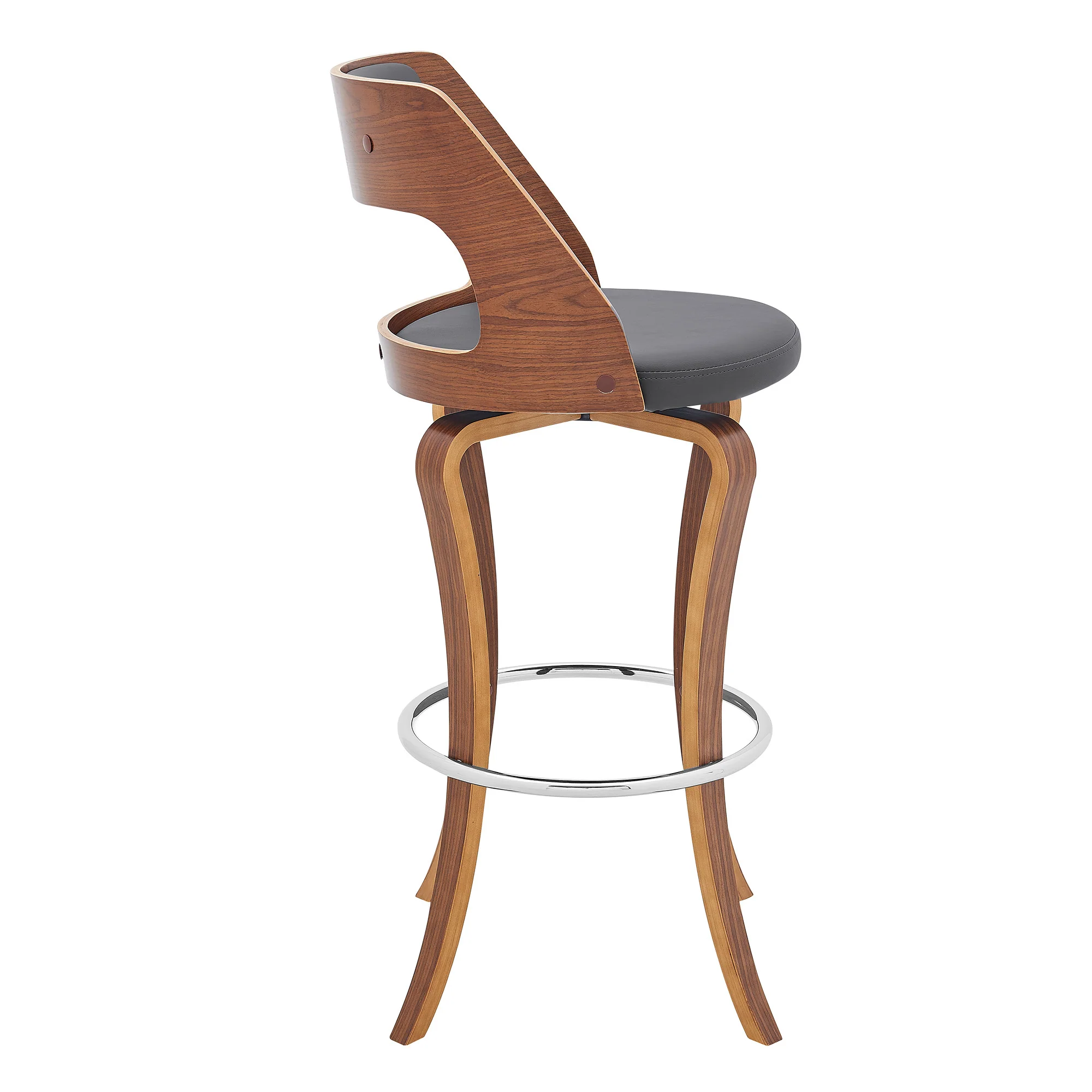 29" Gray And Brown Faux Leather Swivel Bar Height Bar Chair - Image 4