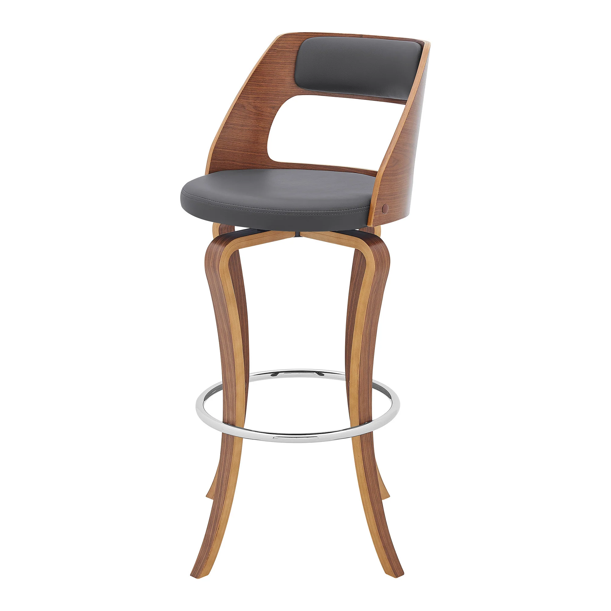 29" Gray And Brown Faux Leather Swivel Bar Height Bar Chair - Image 7