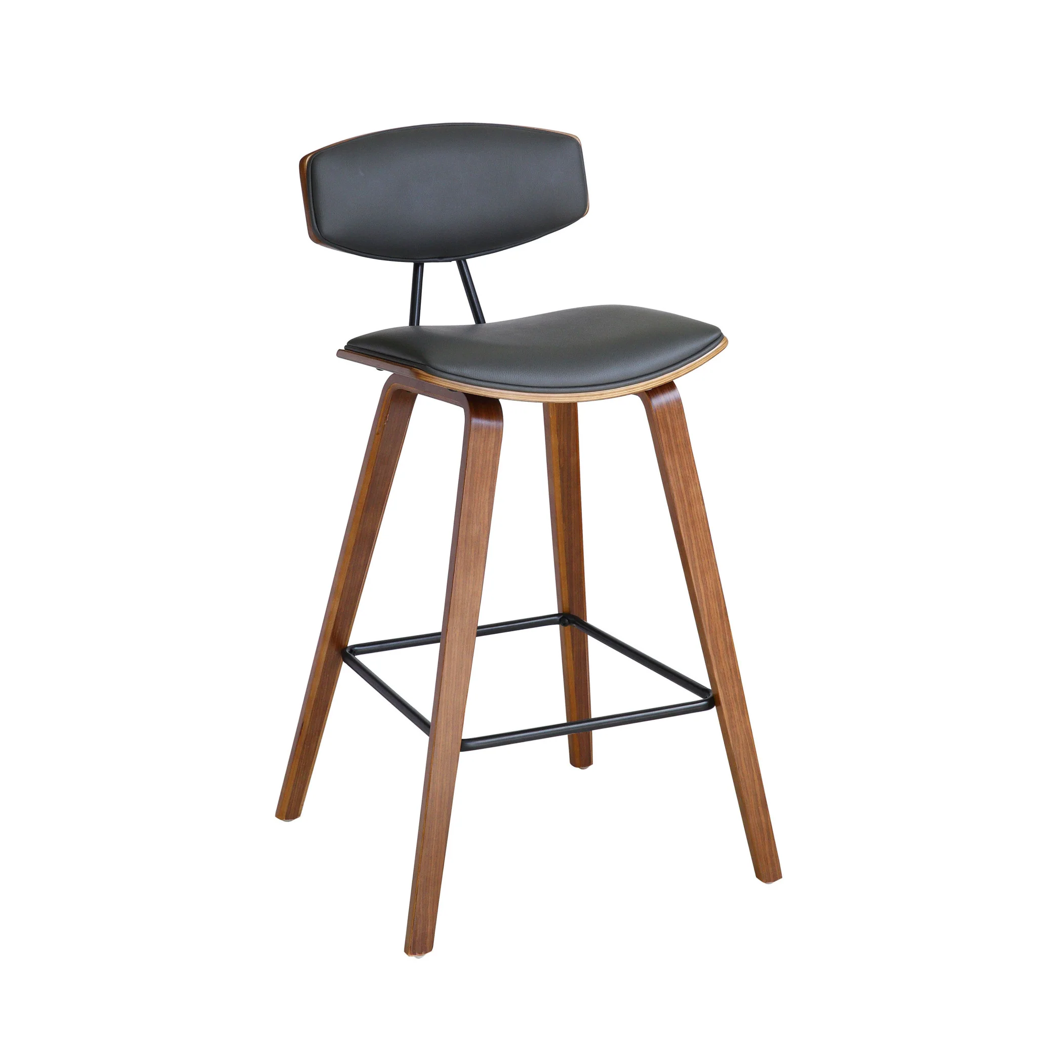 29" Gray And Brown Iron Low Back Bar Height Bar Chair