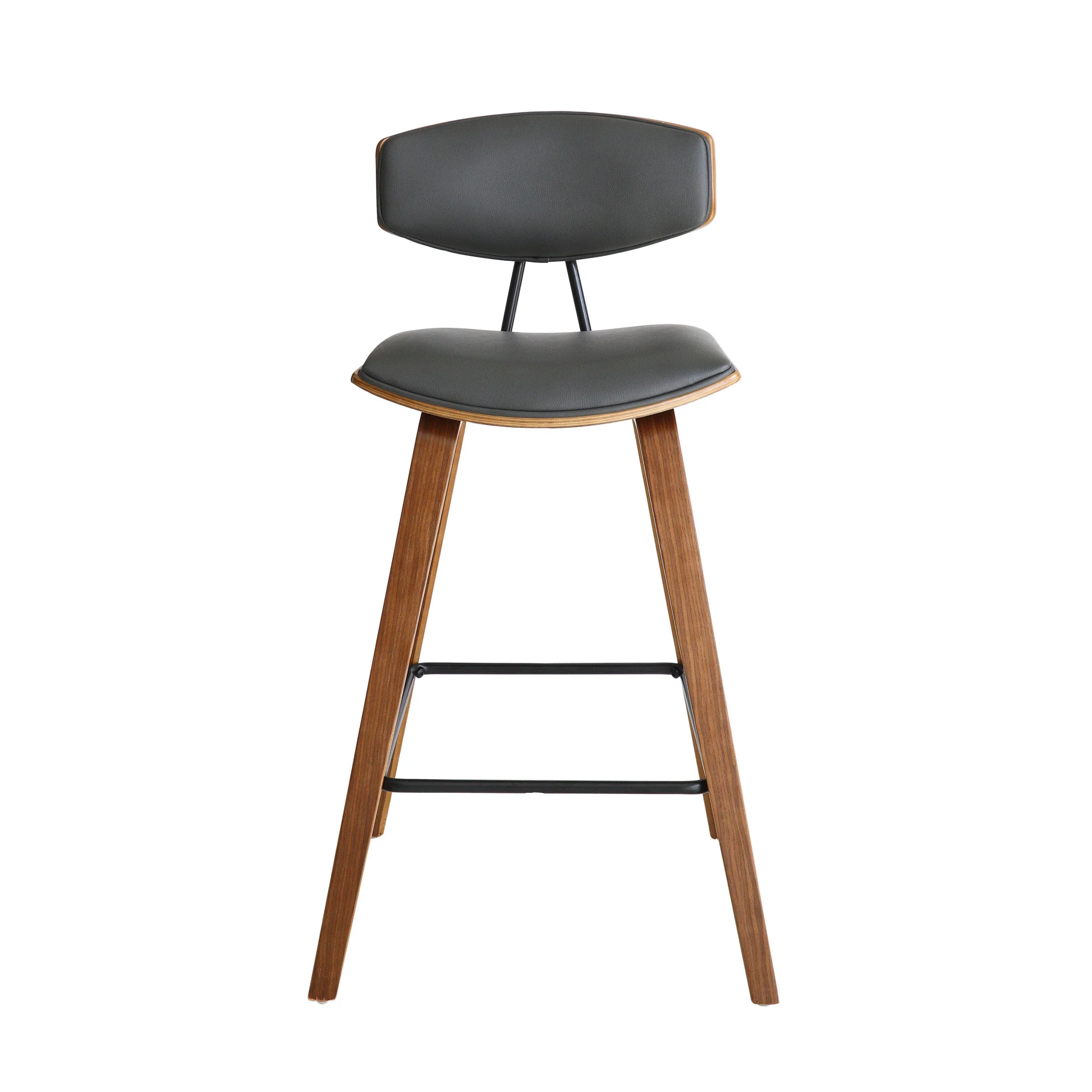 29" Gray And Brown Iron Low Back Bar Height Bar Chair - Image 2
