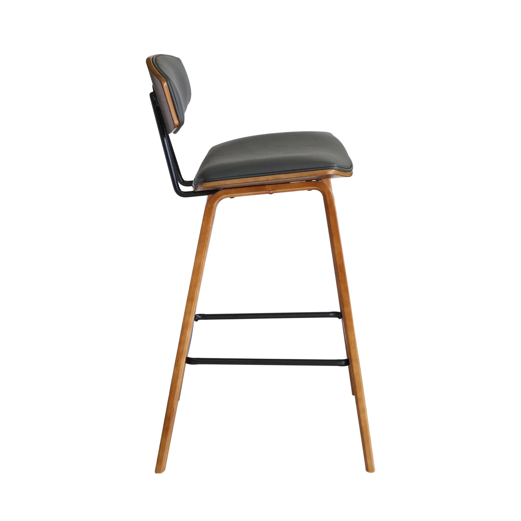 29" Gray And Brown Iron Low Back Bar Height Bar Chair - Image 3