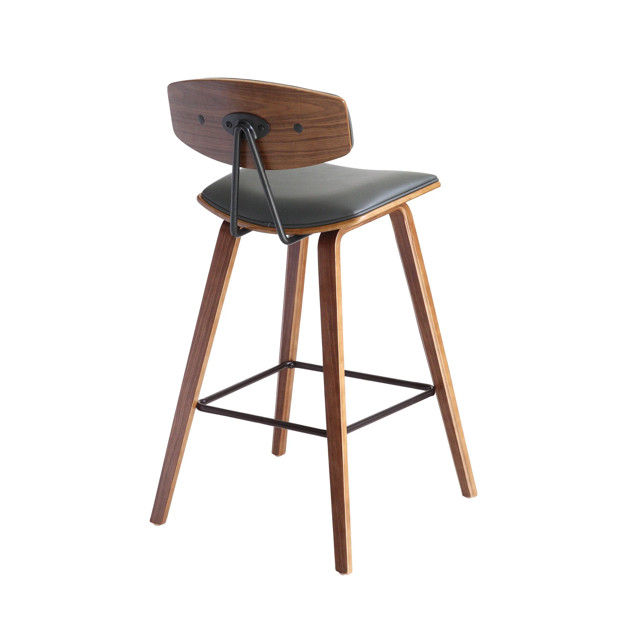 29" Gray And Brown Iron Low Back Bar Height Bar Chair - Image 4