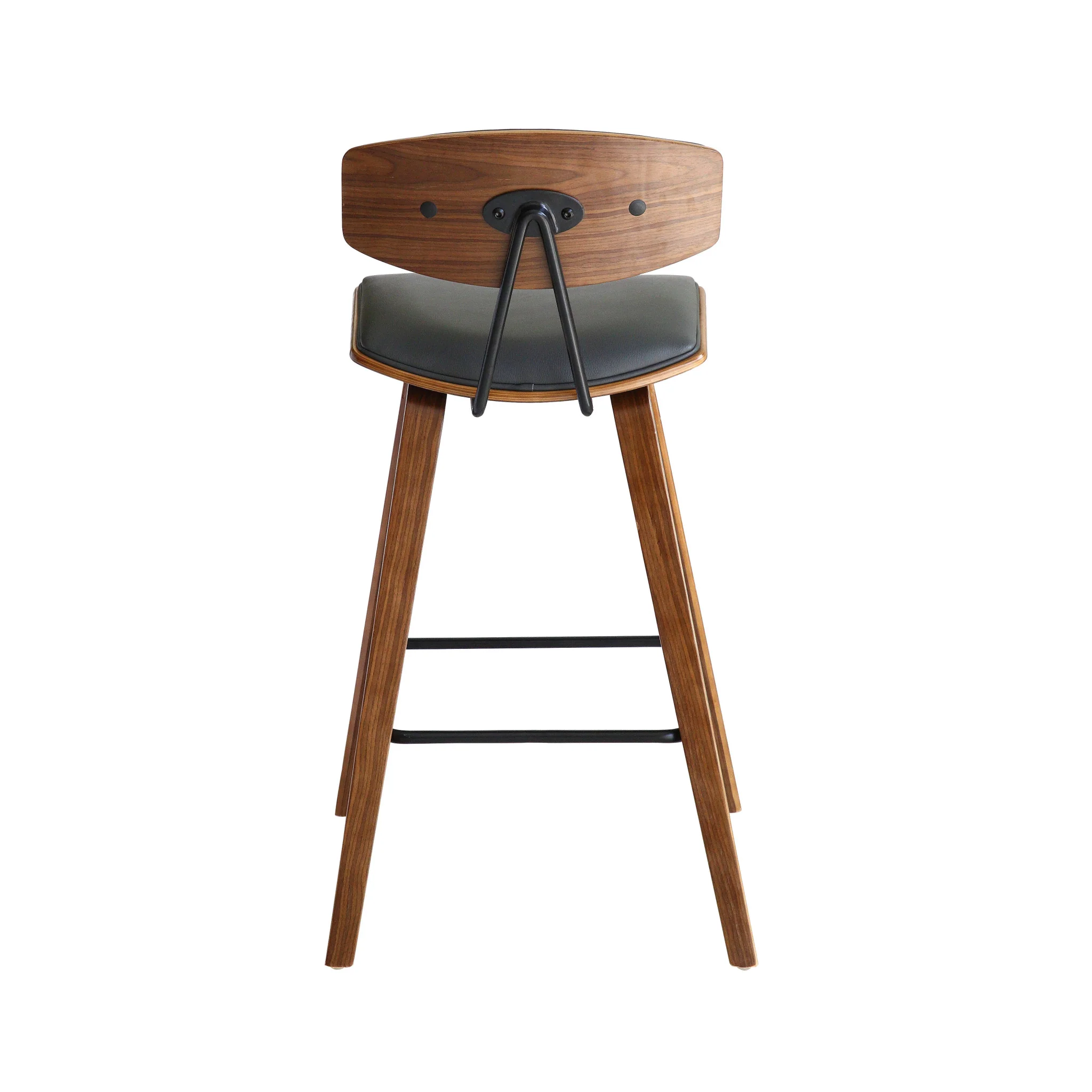 29" Gray And Brown Iron Low Back Bar Height Bar Chair - Image 5