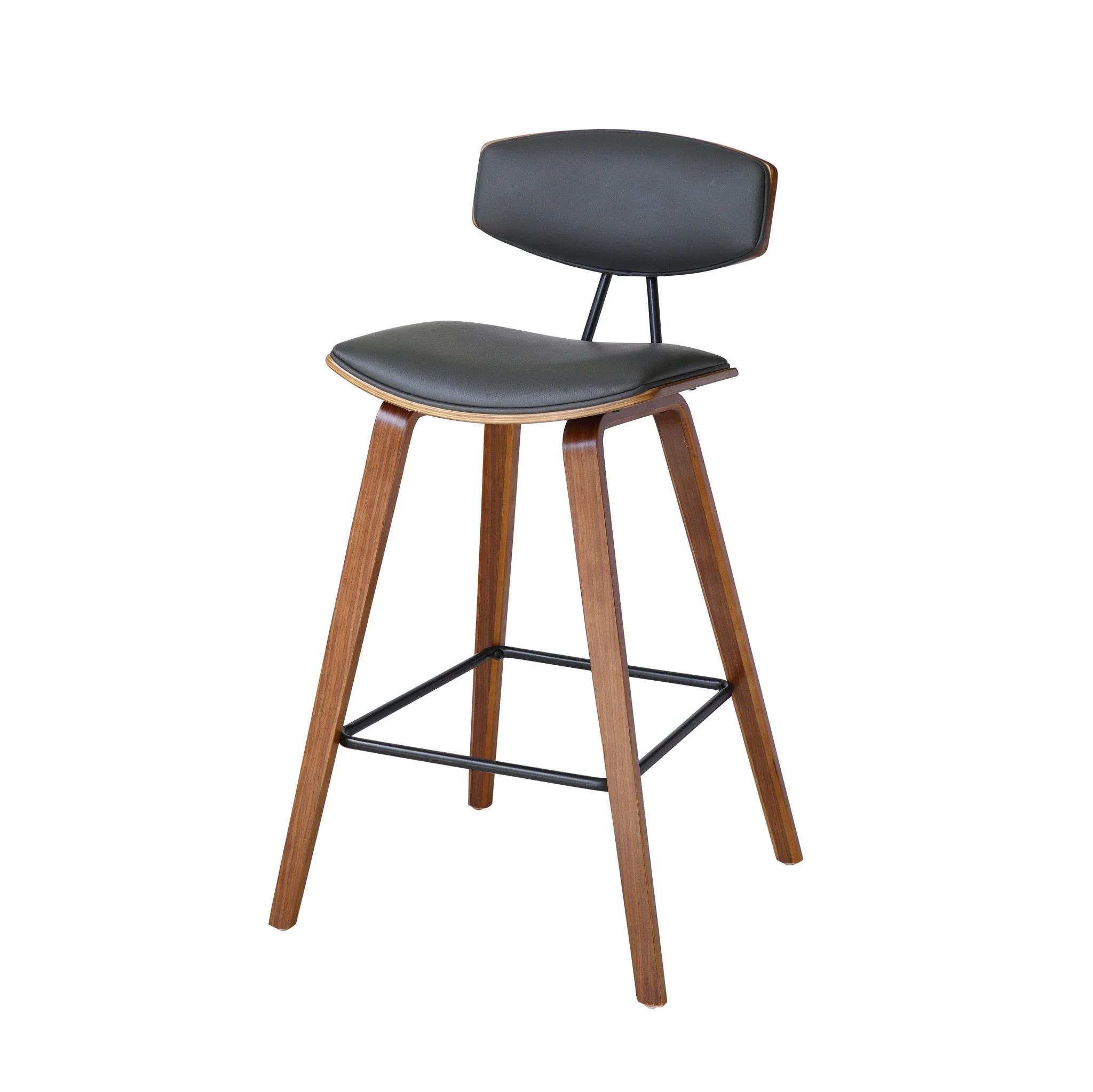 29" Gray And Brown Iron Low Back Bar Height Bar Chair - Image 6