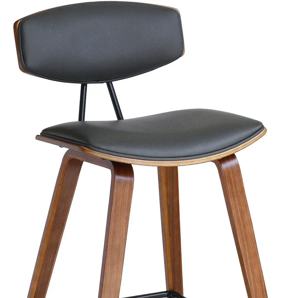 29" Gray And Brown Iron Low Back Bar Height Bar Chair - Image 7