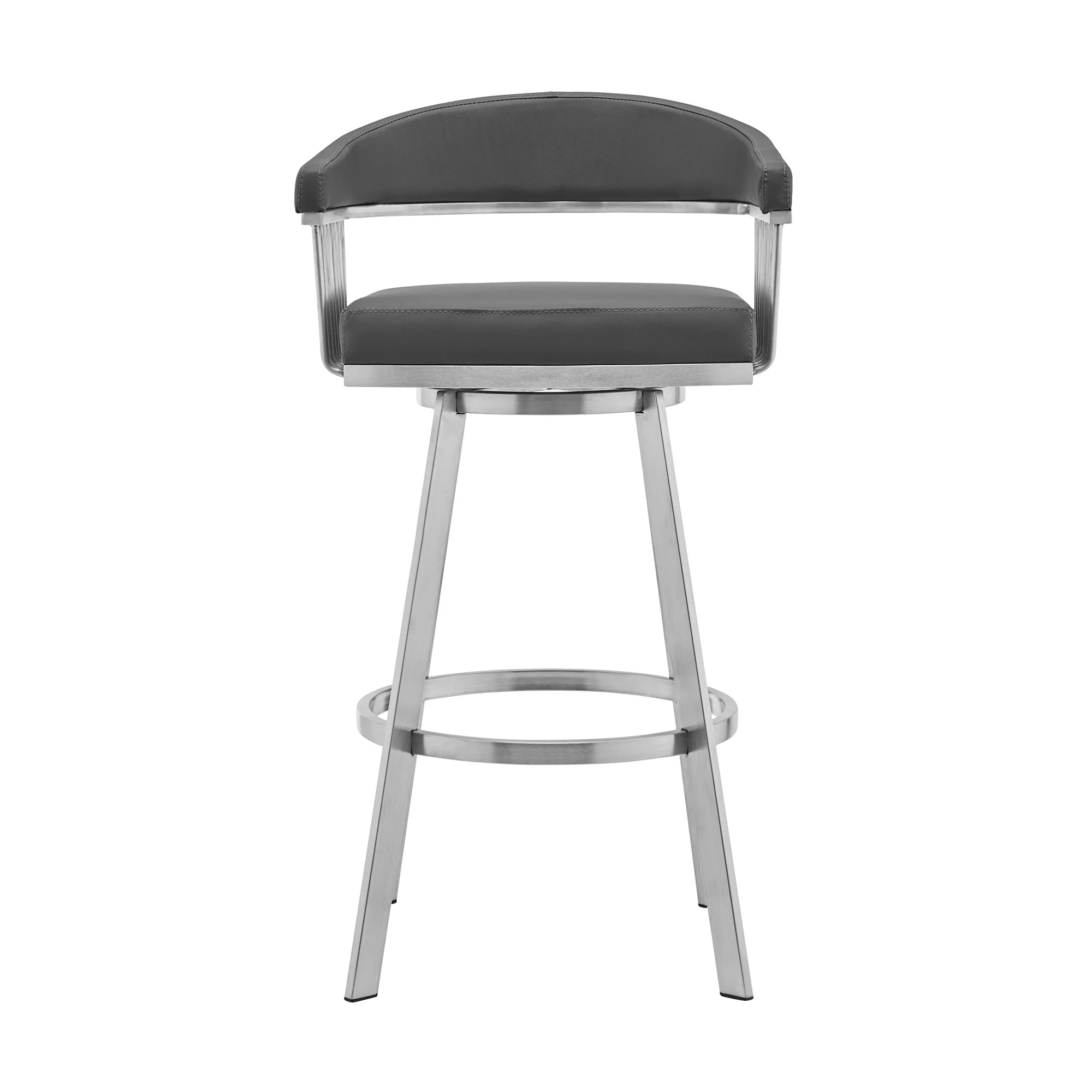 29" Gray And Silver Iron Swivel Backless Bar Height Bar Chair - Image 2