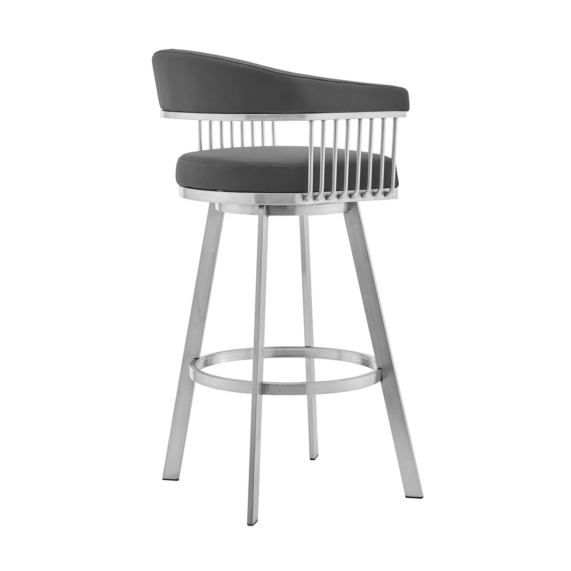 29" Gray And Silver Iron Swivel Backless Bar Height Bar Chair - Image 3