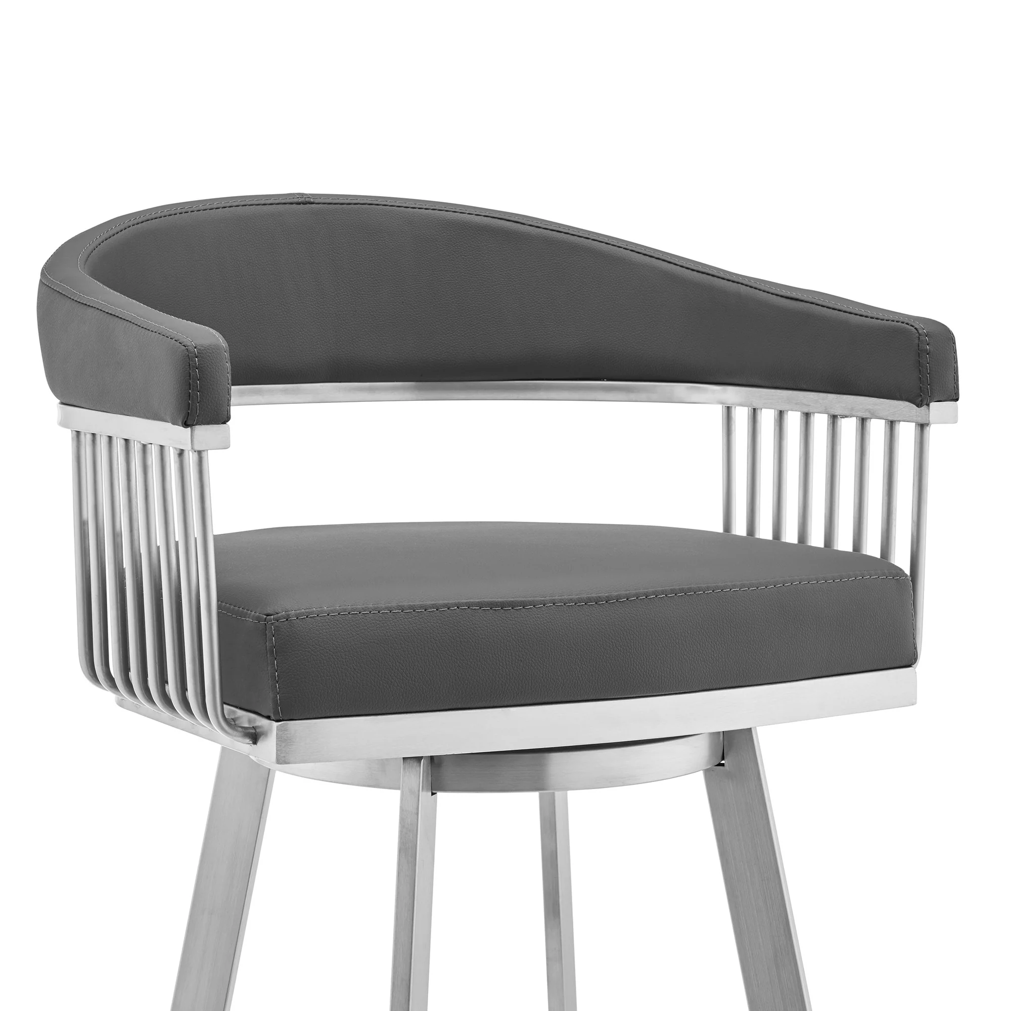 29" Gray And Silver Iron Swivel Backless Bar Height Bar Chair - Image 5