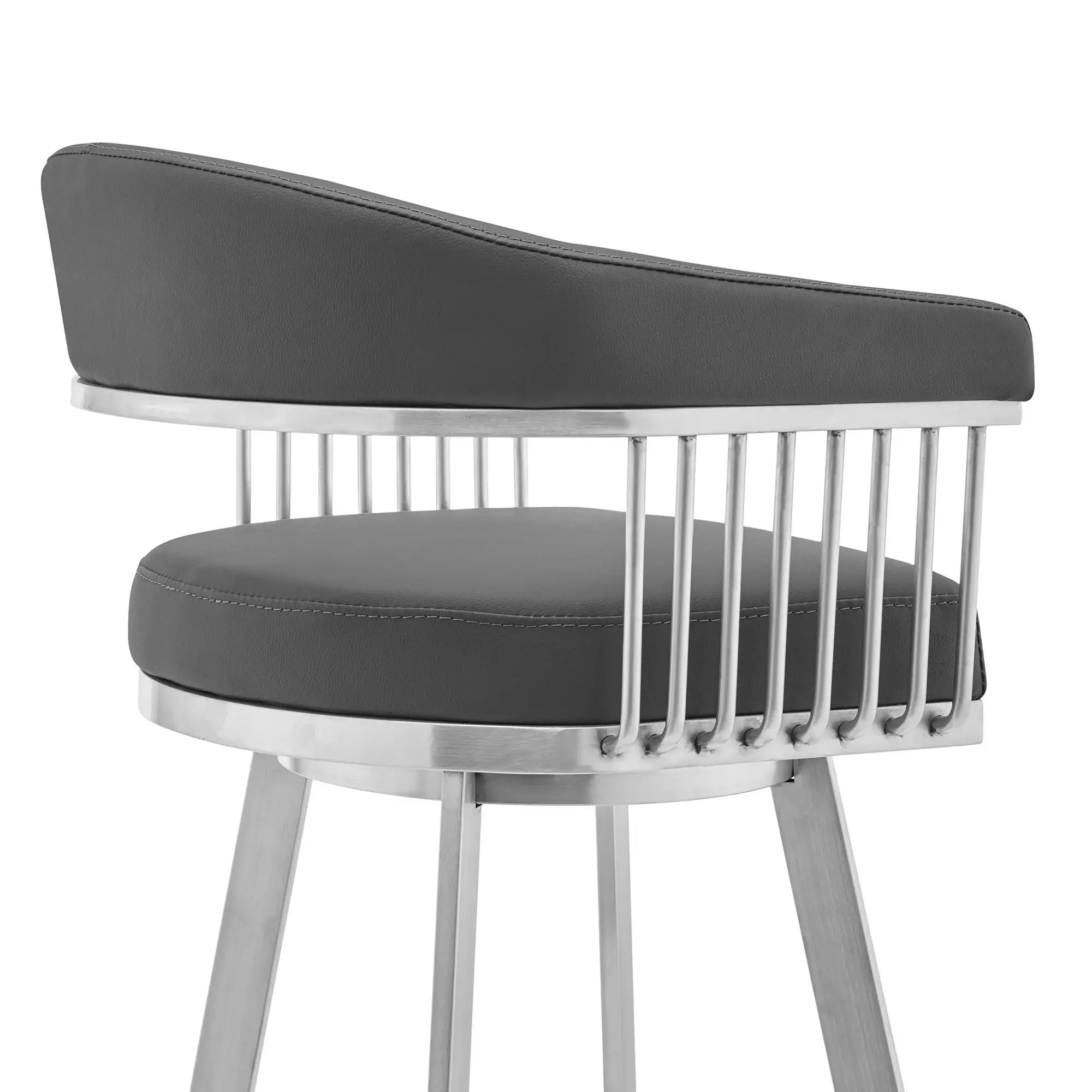 29" Gray And Silver Iron Swivel Backless Bar Height Bar Chair - Image 6