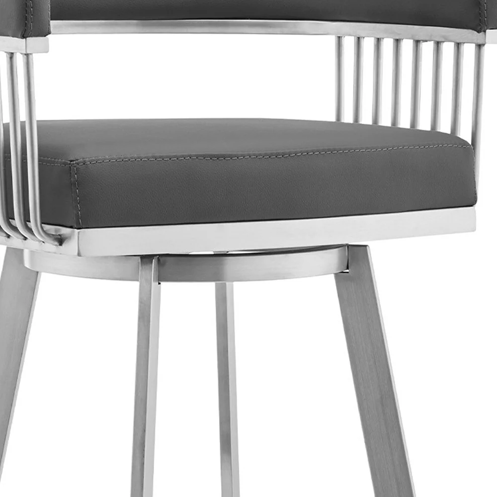 29" Gray And Silver Iron Swivel Backless Bar Height Bar Chair - Image 7