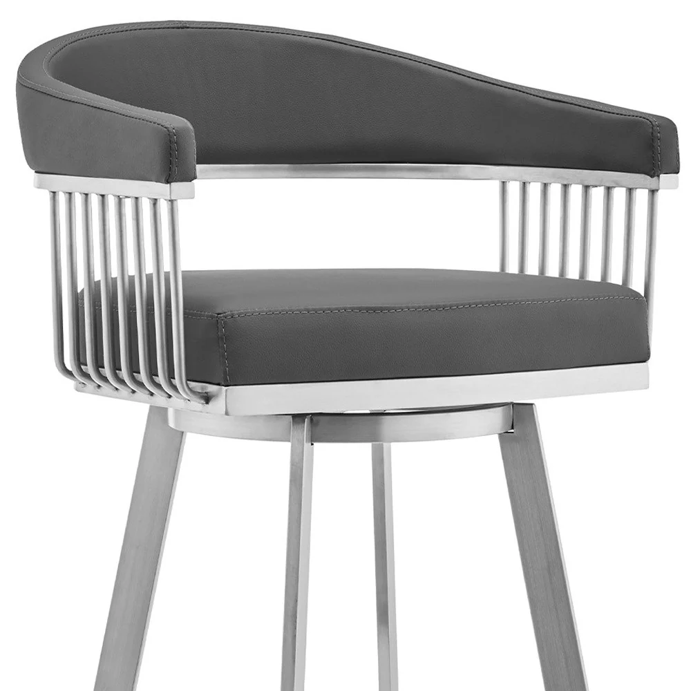 29" Gray And Silver Iron Swivel Backless Bar Height Bar Chair - Image 8