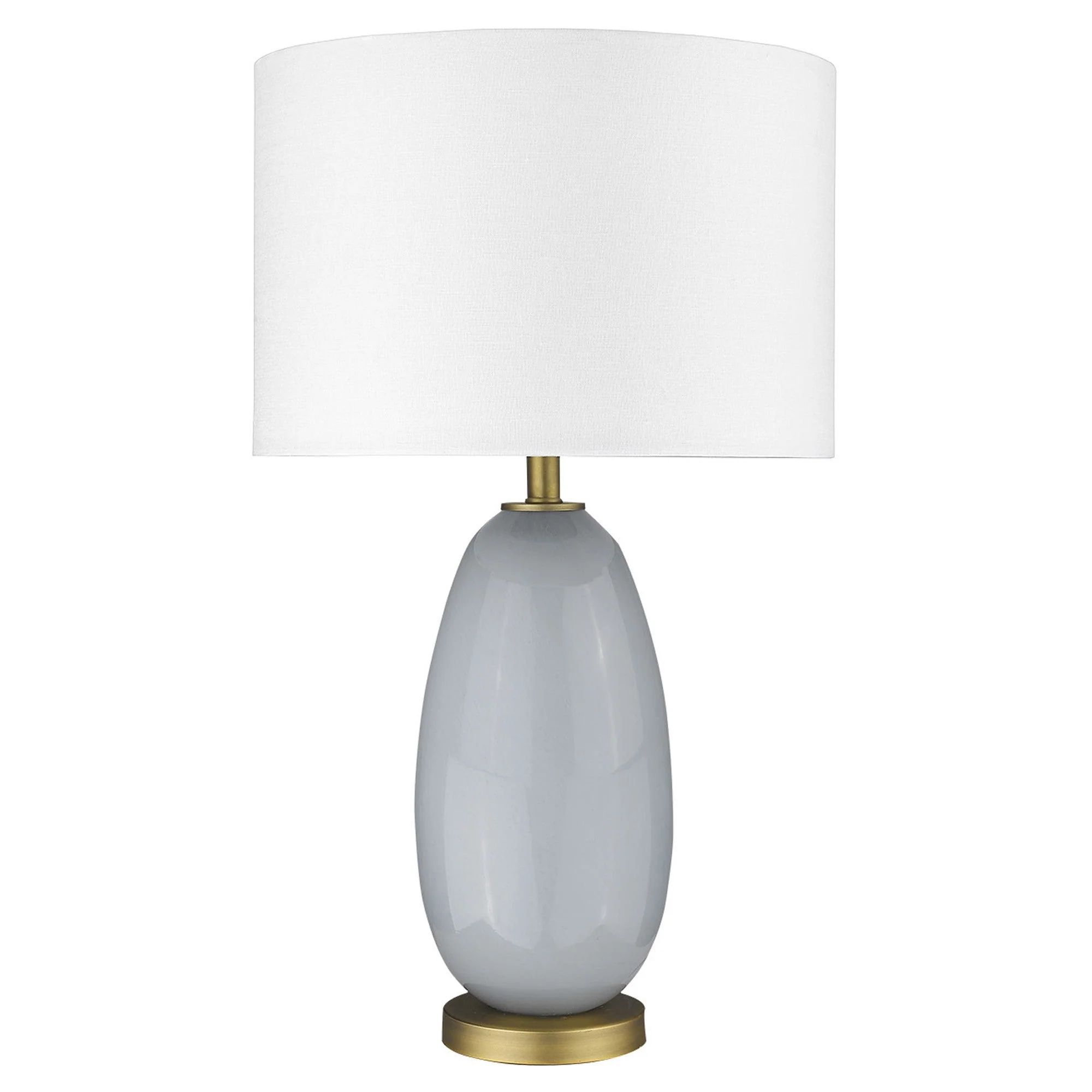 29" Light Gray Glass Table Lamp With White Drum Shade - Image 2