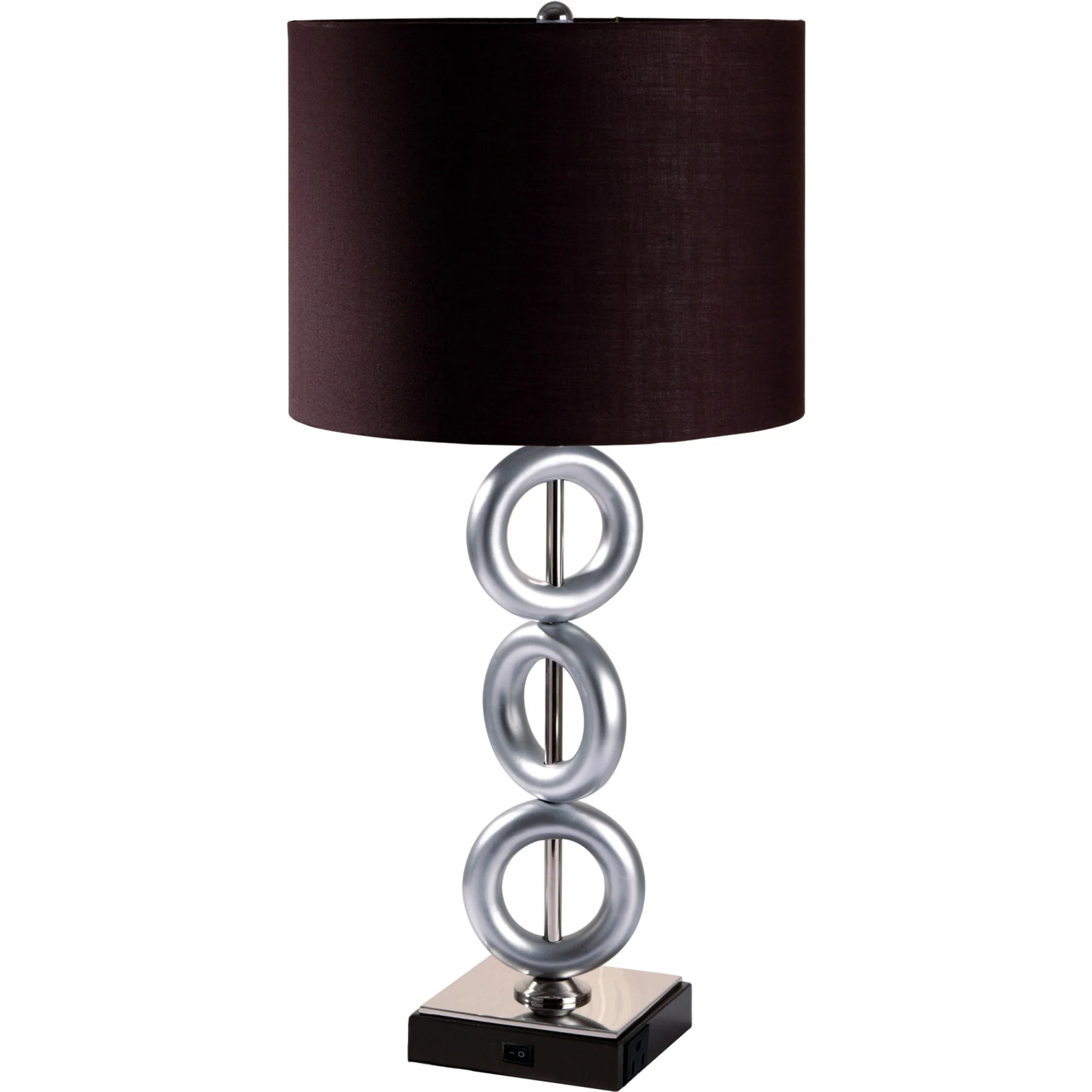 29" Silver Ceramic Geometric Table Lamp With Brown Classic Drum Shade - Image 2