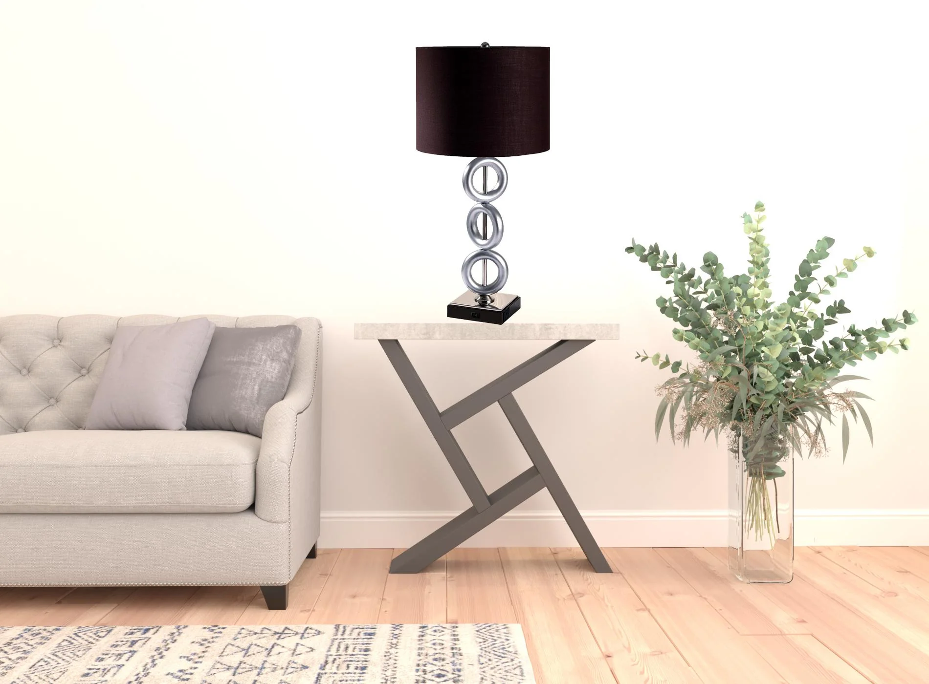 29" Silver Ceramic Geometric Table Lamp With Brown Classic Drum Shade - Image 3