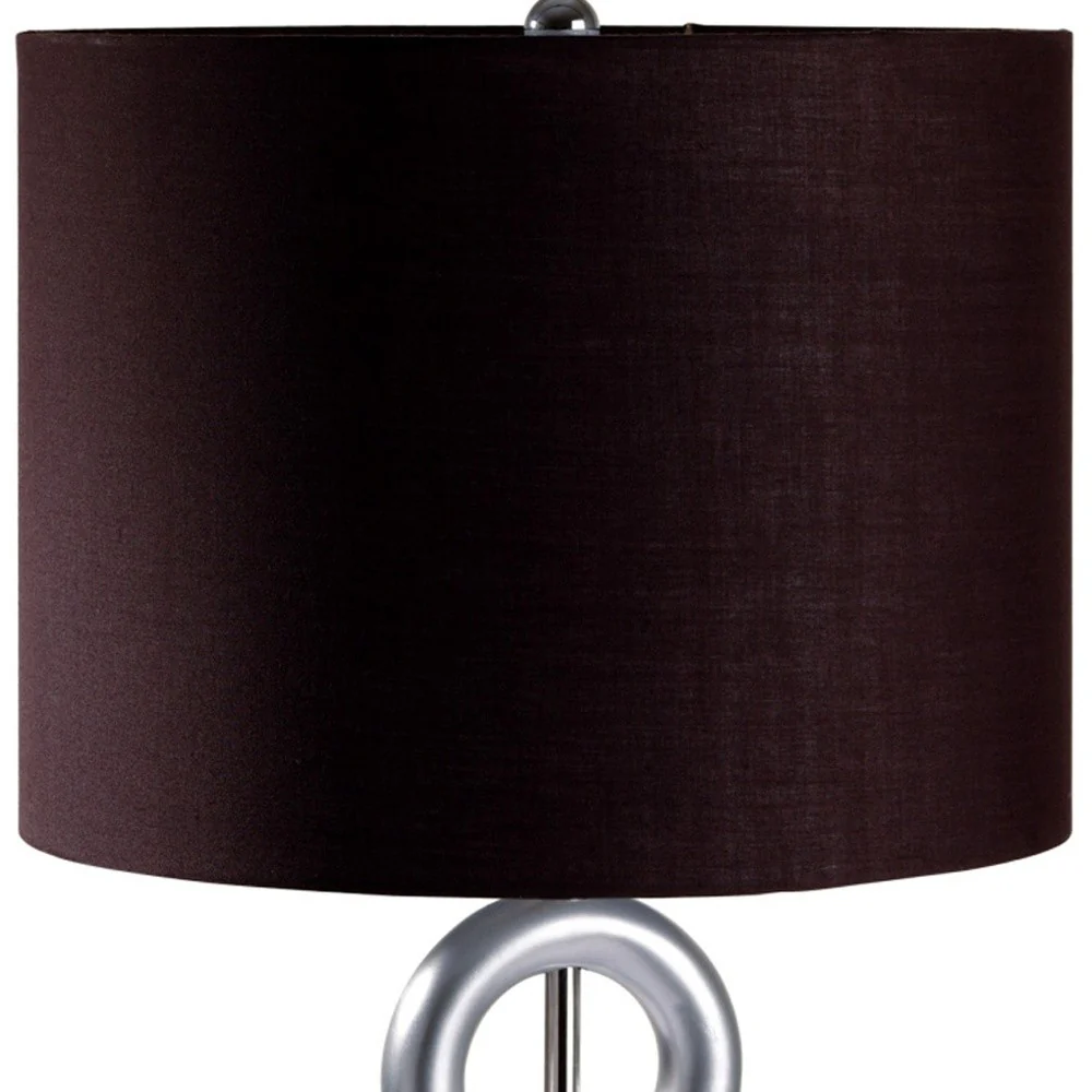 29" Silver Ceramic Geometric Table Lamp With Brown Classic Drum Shade - Image 4
