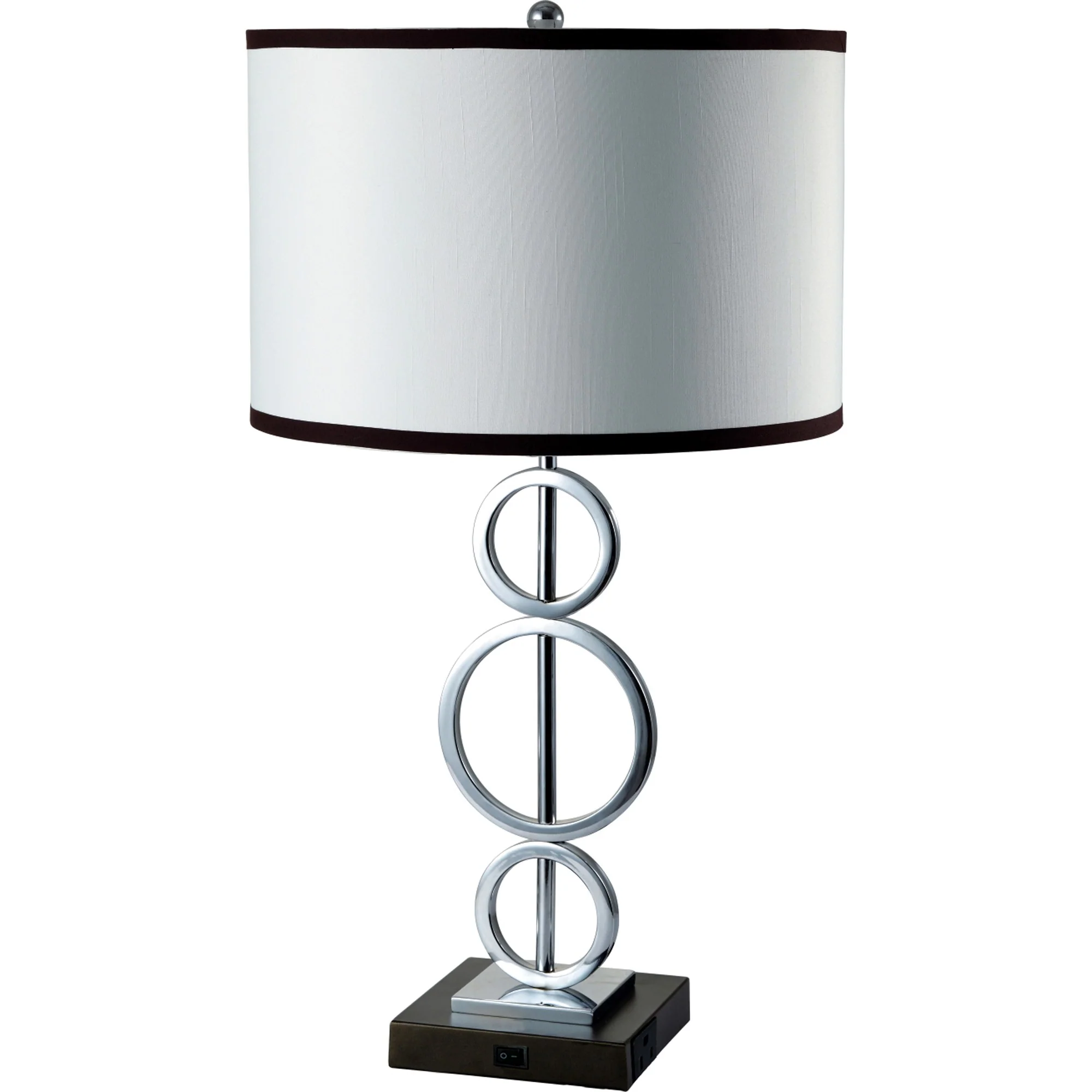 29" Silver Metal Bedside Geo Table Lamp With White and Black Trim Classic Drum Shade - Image 2