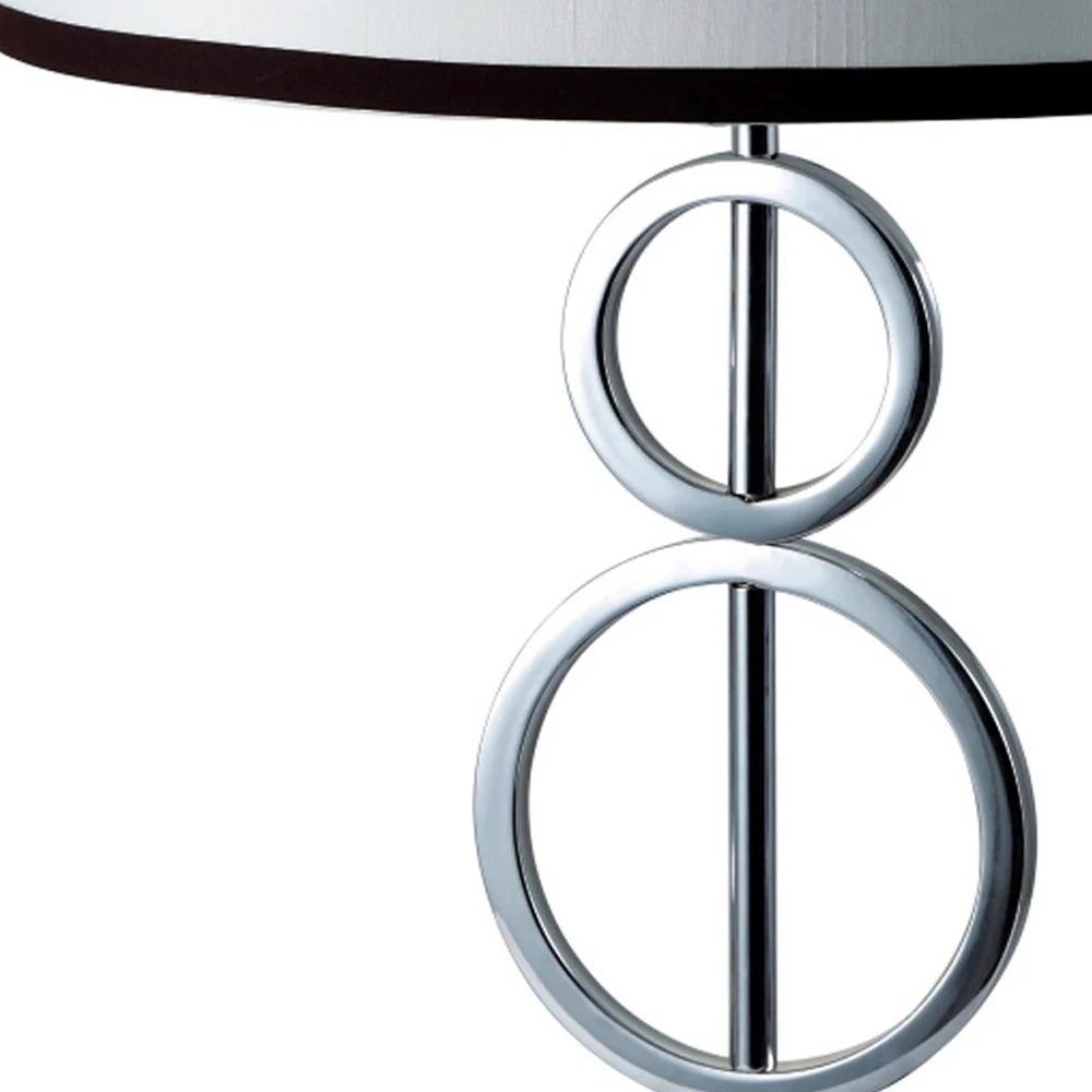 29" Silver Metal Bedside Geo Table Lamp With White and Black Trim Classic Drum Shade - Image 4
