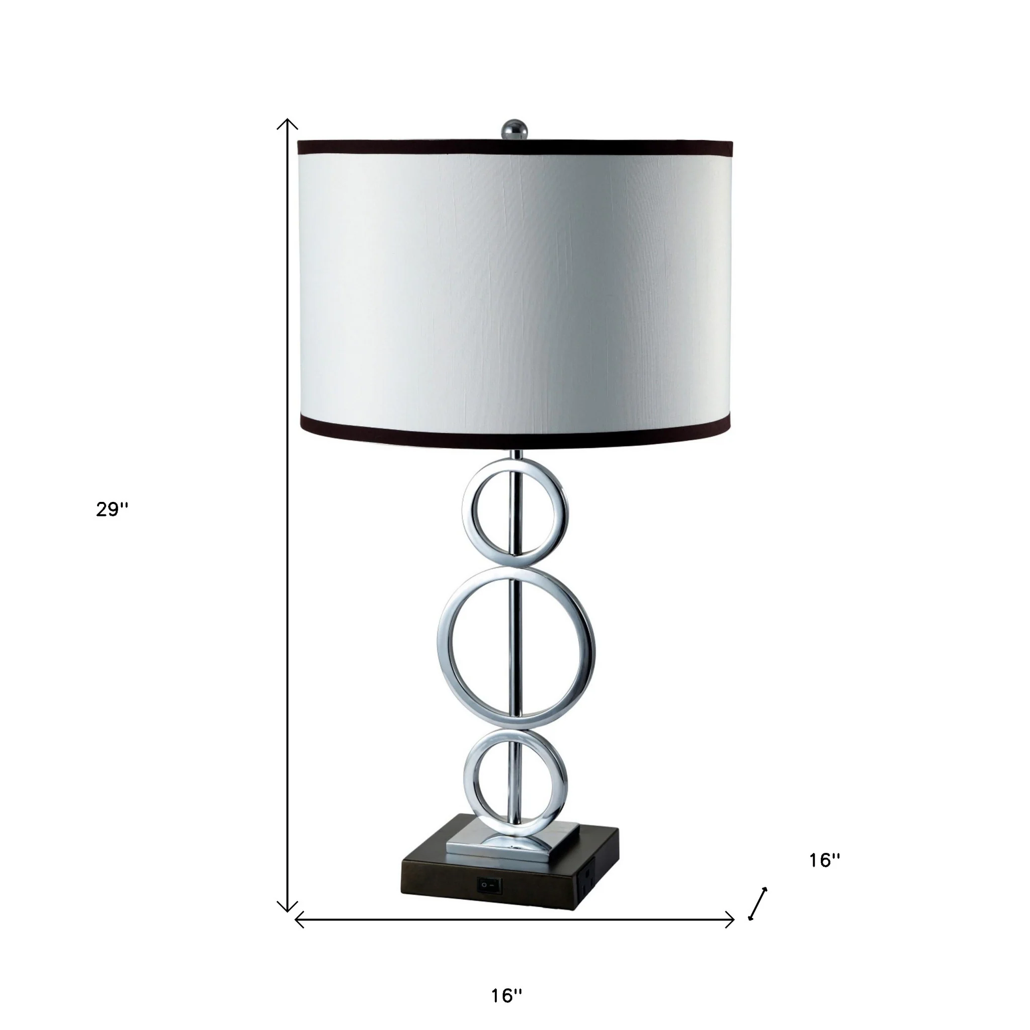 29" Silver Metal Bedside Geo Table Lamp With White and Black Trim Classic Drum Shade - Image 6