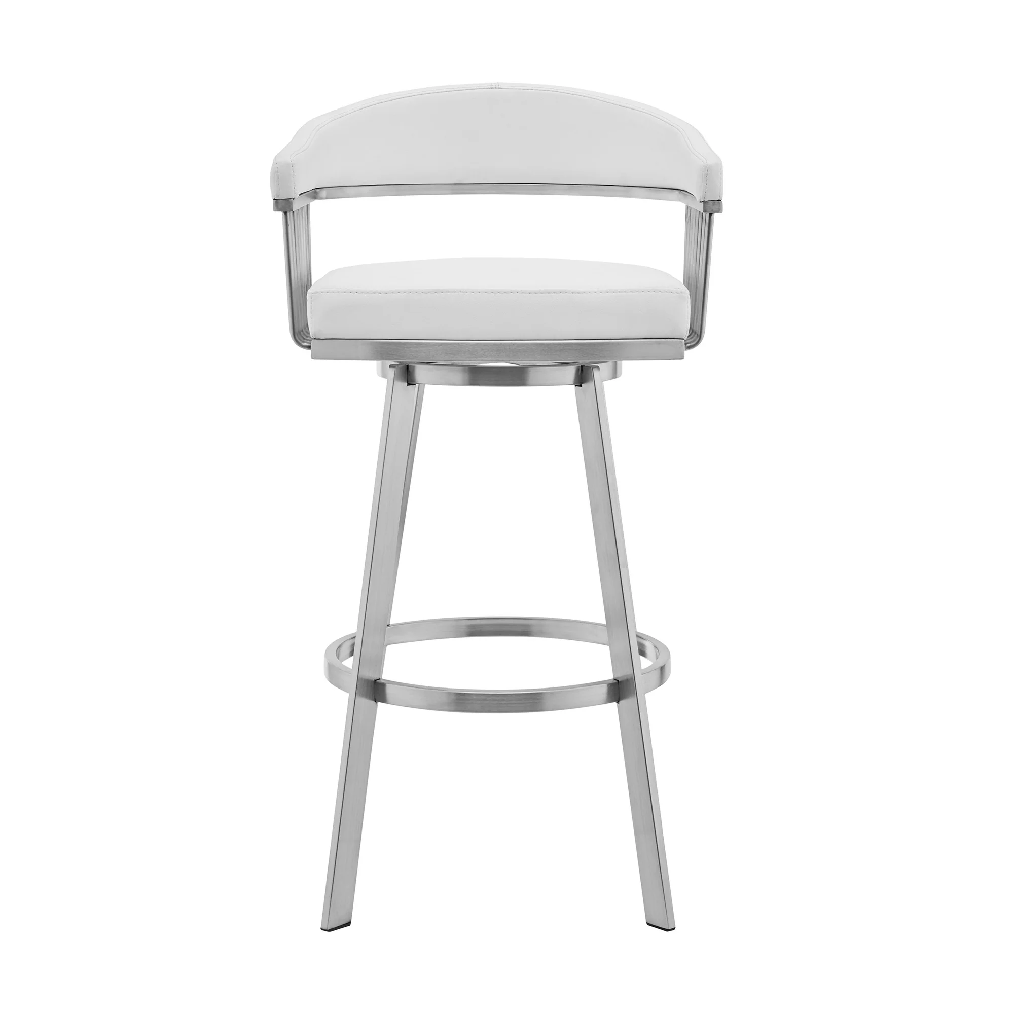 29" White And Silver Iron Swivel Low Back Bar Height Bar Chair - Image 2