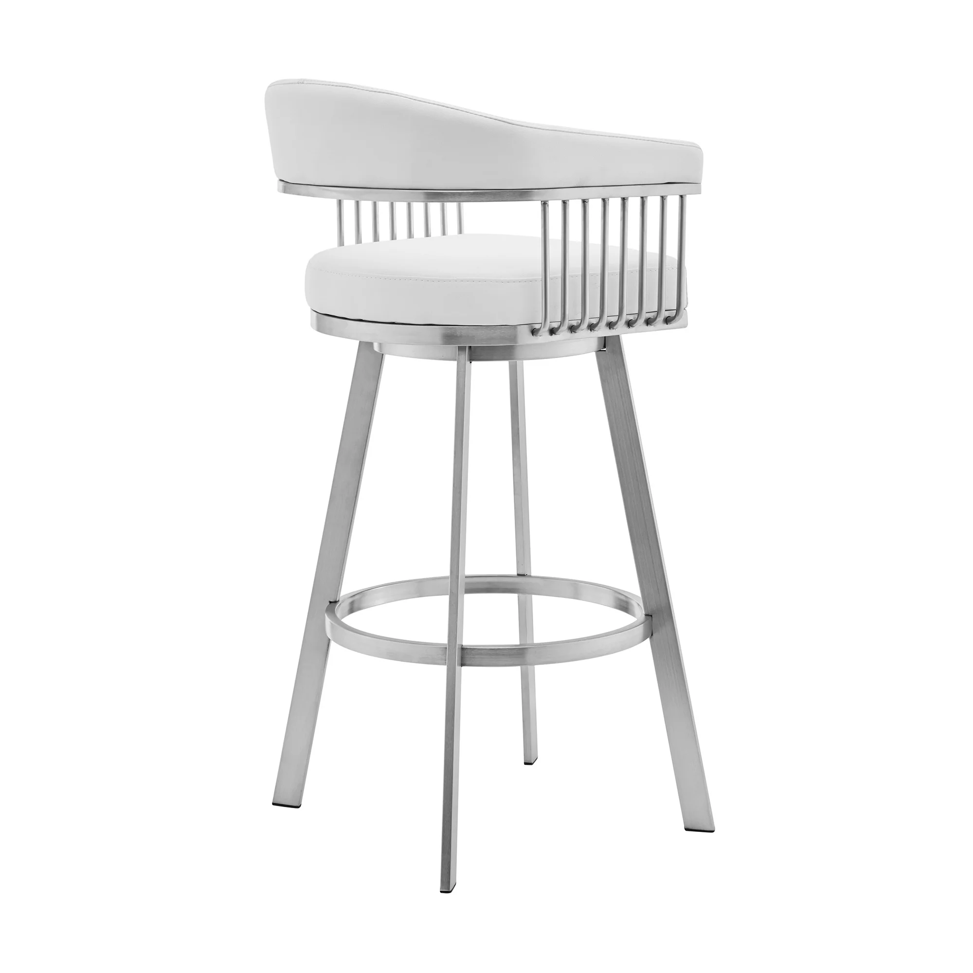 29" White And Silver Iron Swivel Low Back Bar Height Bar Chair - Image 3