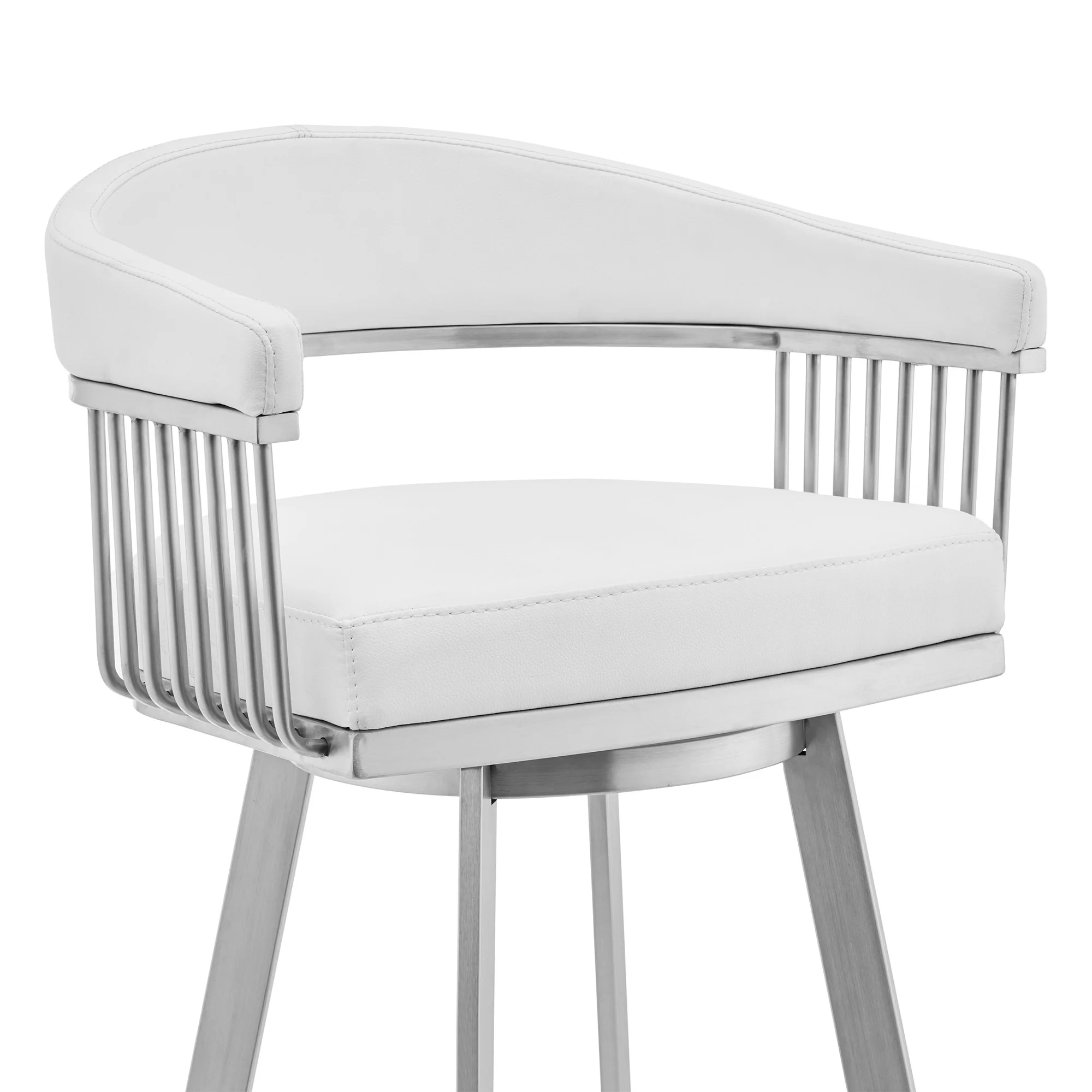 29" White And Silver Iron Swivel Low Back Bar Height Bar Chair - Image 5