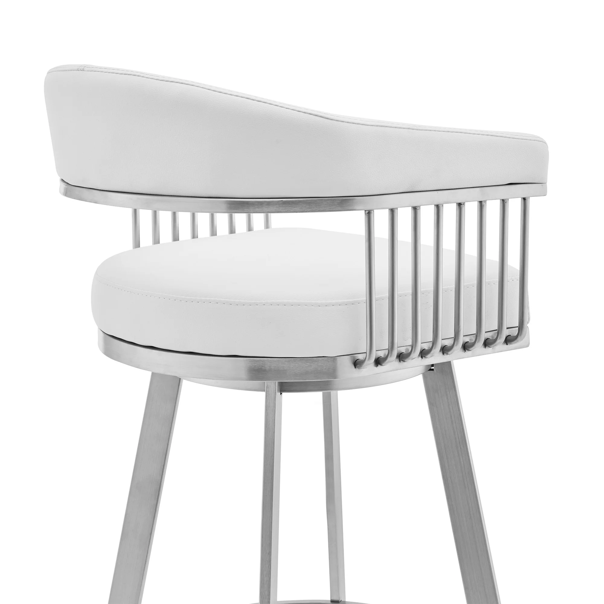 29" White And Silver Iron Swivel Low Back Bar Height Bar Chair - Image 6