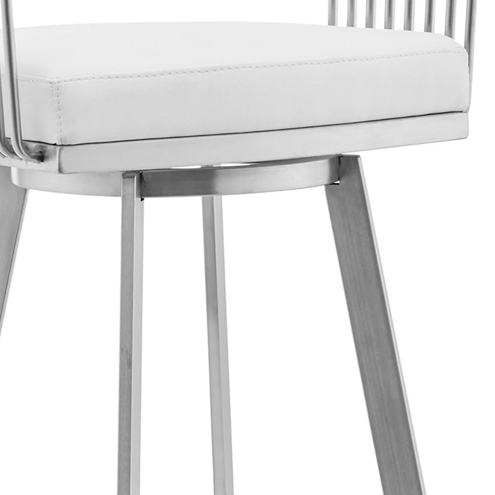 29" White And Silver Iron Swivel Low Back Bar Height Bar Chair - Image 7