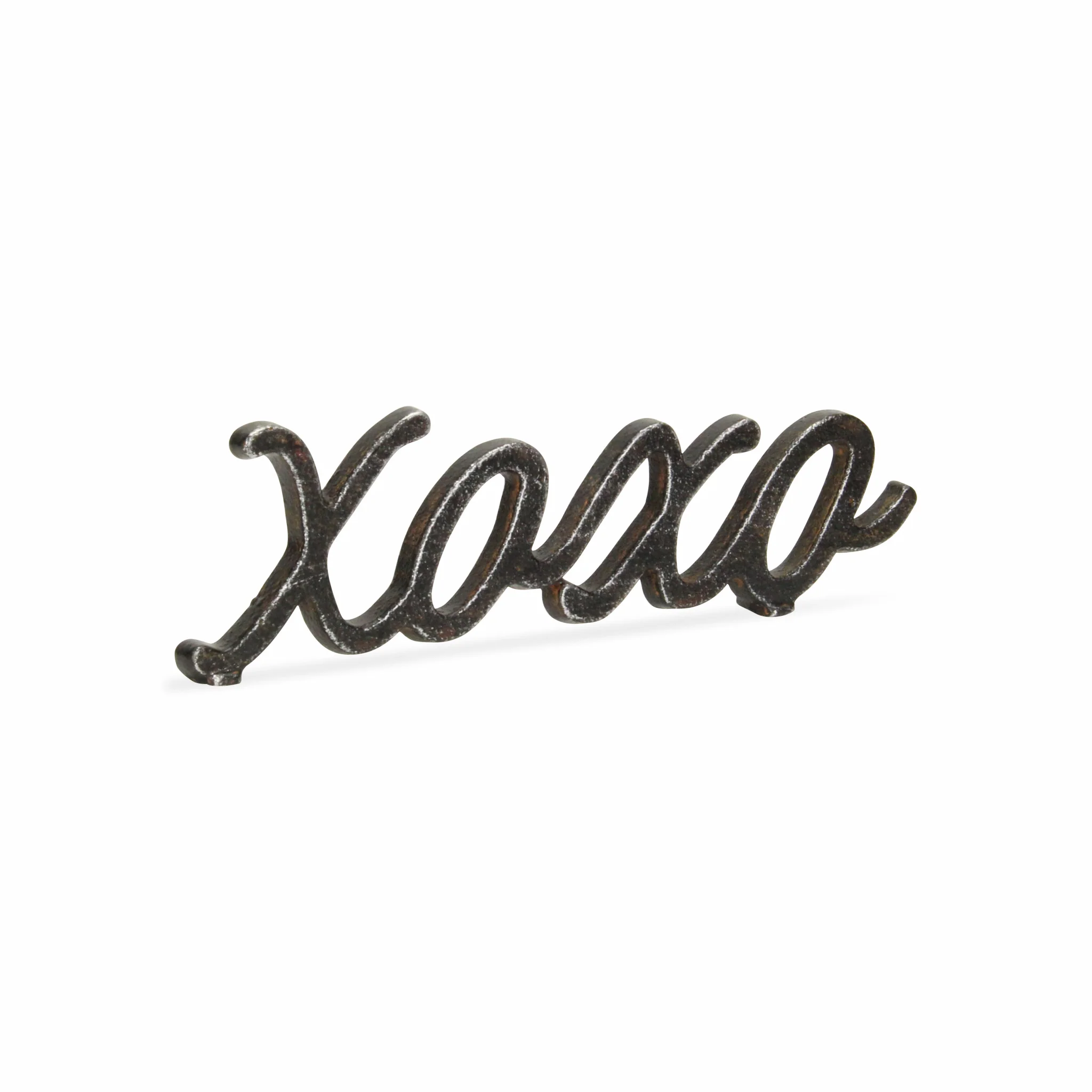 3" Black Cast Iron Hand Painted XOXO Sentiment Tabletop Sculpture - Image 2