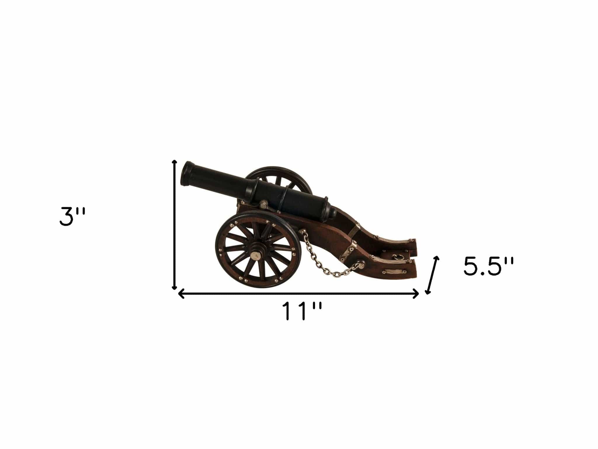 3" Brown and Black Metal Louis XIV Cannon Hand Painted Sculpture - Image 9