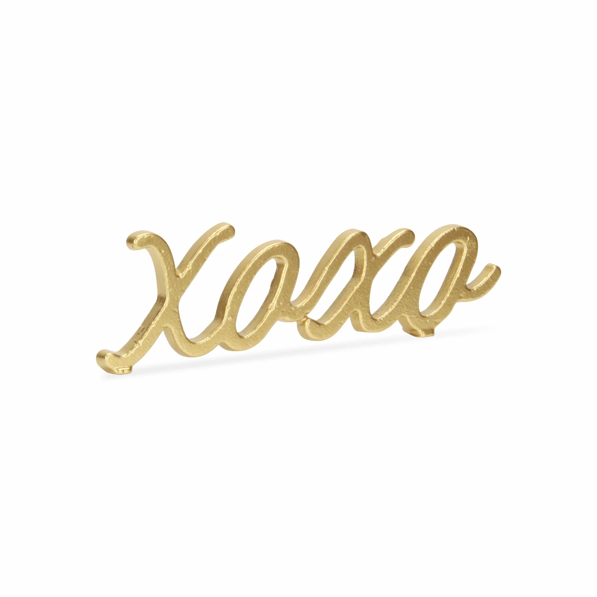 3" Gold Cast Iron Hand Painted XOXO Sentiment Tabletop Sculpture - Image 3