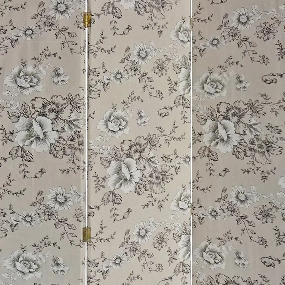 3 Panel Beige And Black Soft Fabric Finish Room Divider - Image 2