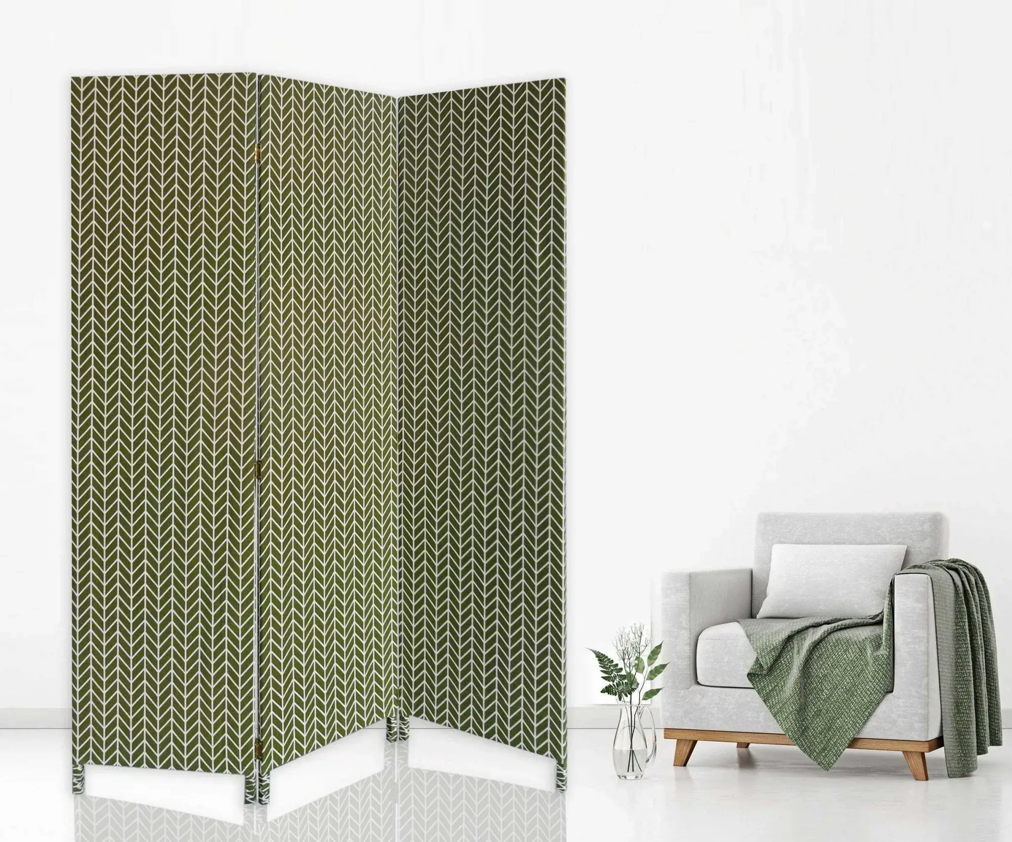 3 Panel Green Soft Fabric Finish Room Divider - Image 4