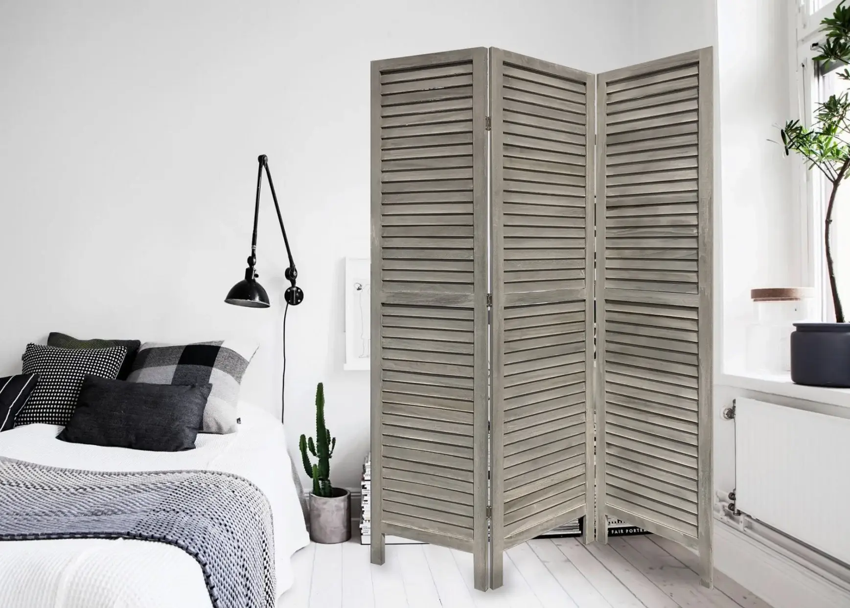 3 Panel Grey Shutter Screen Room Divider - Image 7