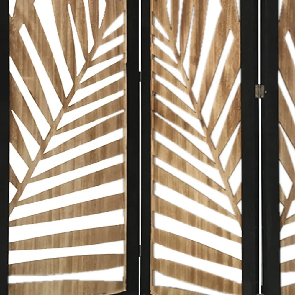 3 Panel Room Divider With Tropical Leaf Design - Image 2
