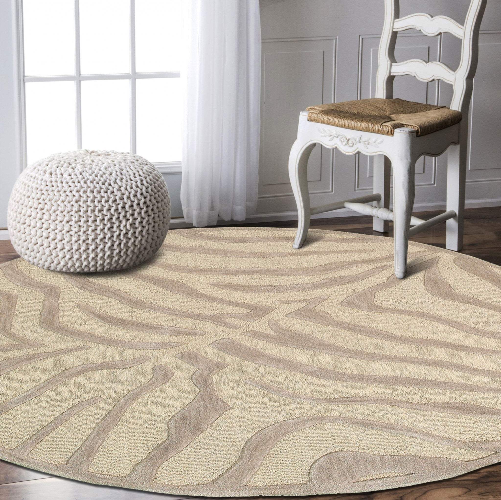 3' Round Taupe Zebra Pattern Area Rug - Image 5