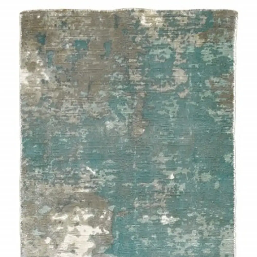 3' X 10' Blue And Gray Abstract Pattern Indoor Runner Rug - Image 3