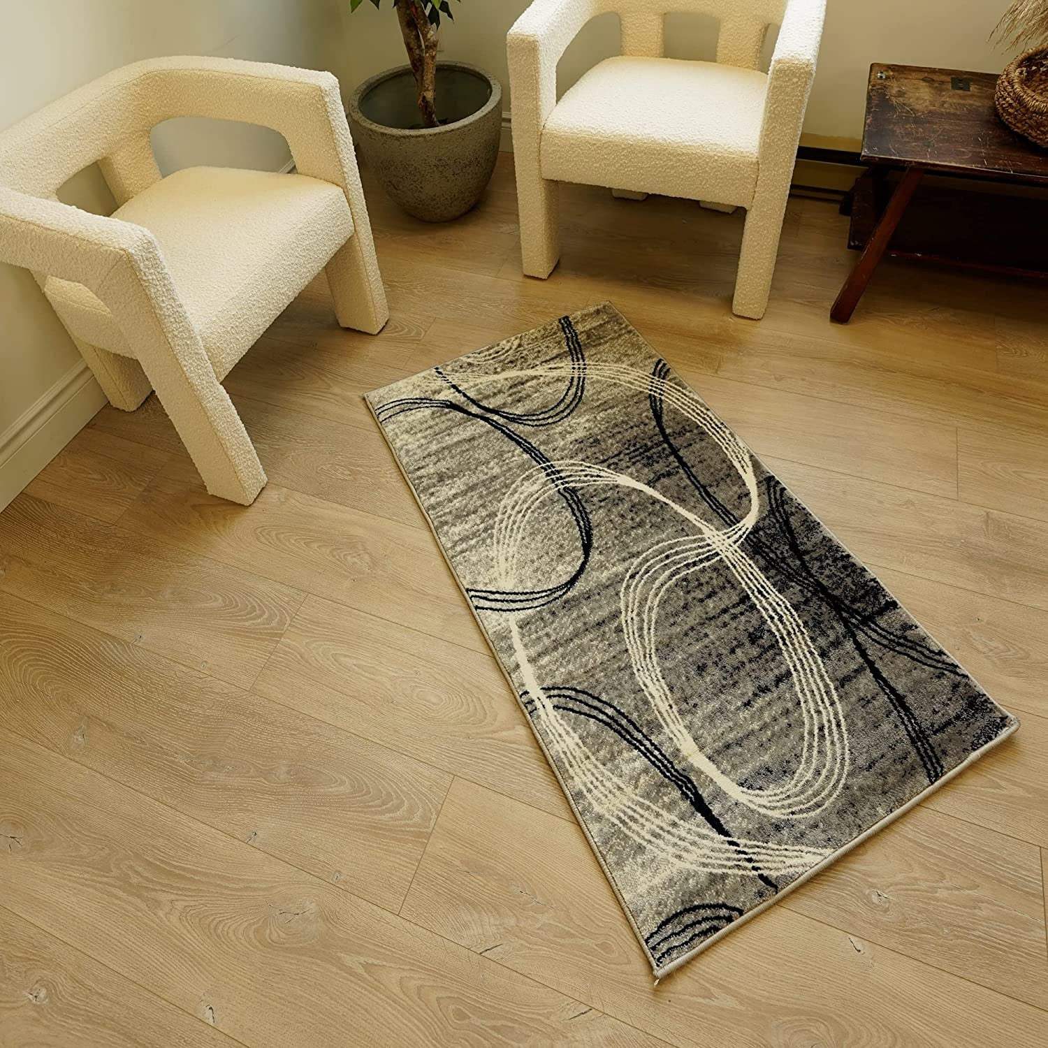 3' X 10' Grey Abstract Power Loom Stain Resistant Area Rug - Image 3