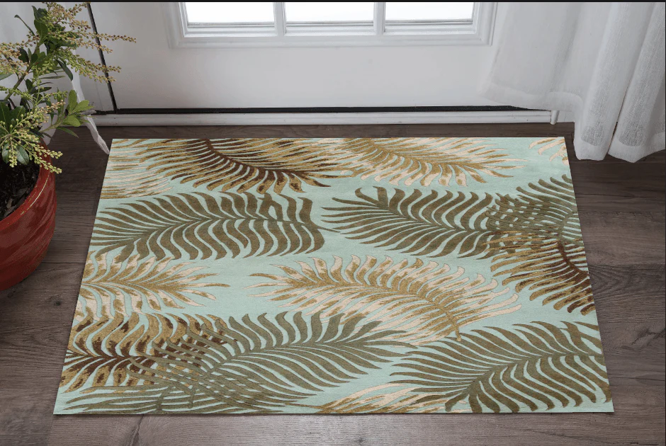 3' X 4' Aqua Blue Hand Tufted Tropical Leaves Indoor Area Rug
