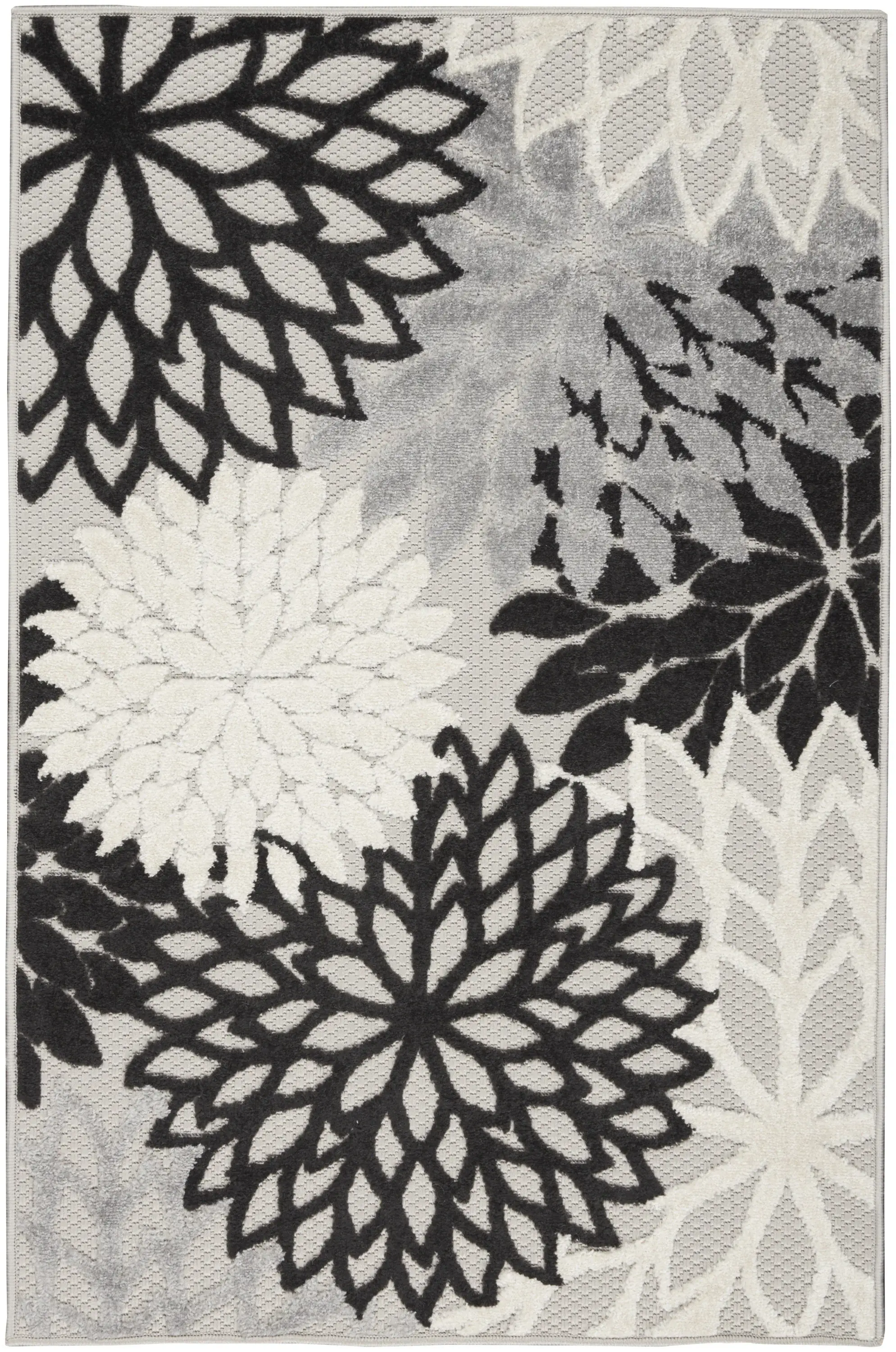 3' X 4' Black And White Floral Non Skid Indoor Outdoor Area Rug - Image 7