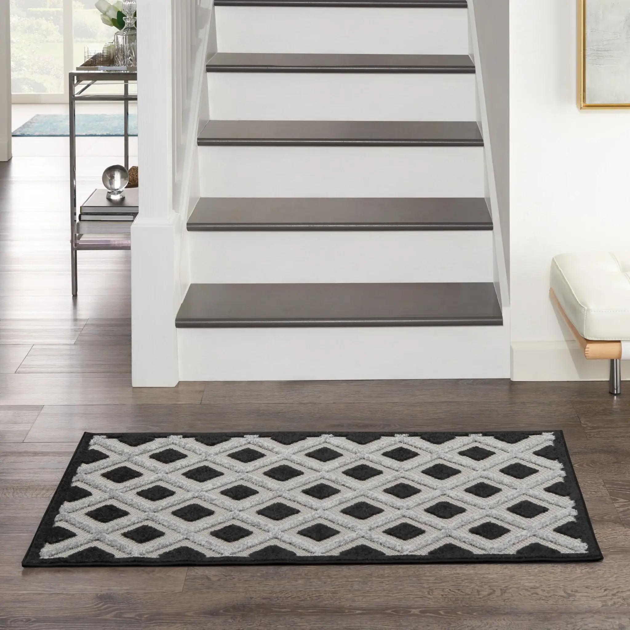 3' X 4' Black And White Gingham Non Skid Indoor Outdoor Area Rug - Image 7