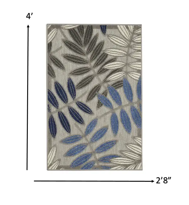 3' X 4' Blue And Gray Floral Indoor Outdoor Area Rug - Image 4