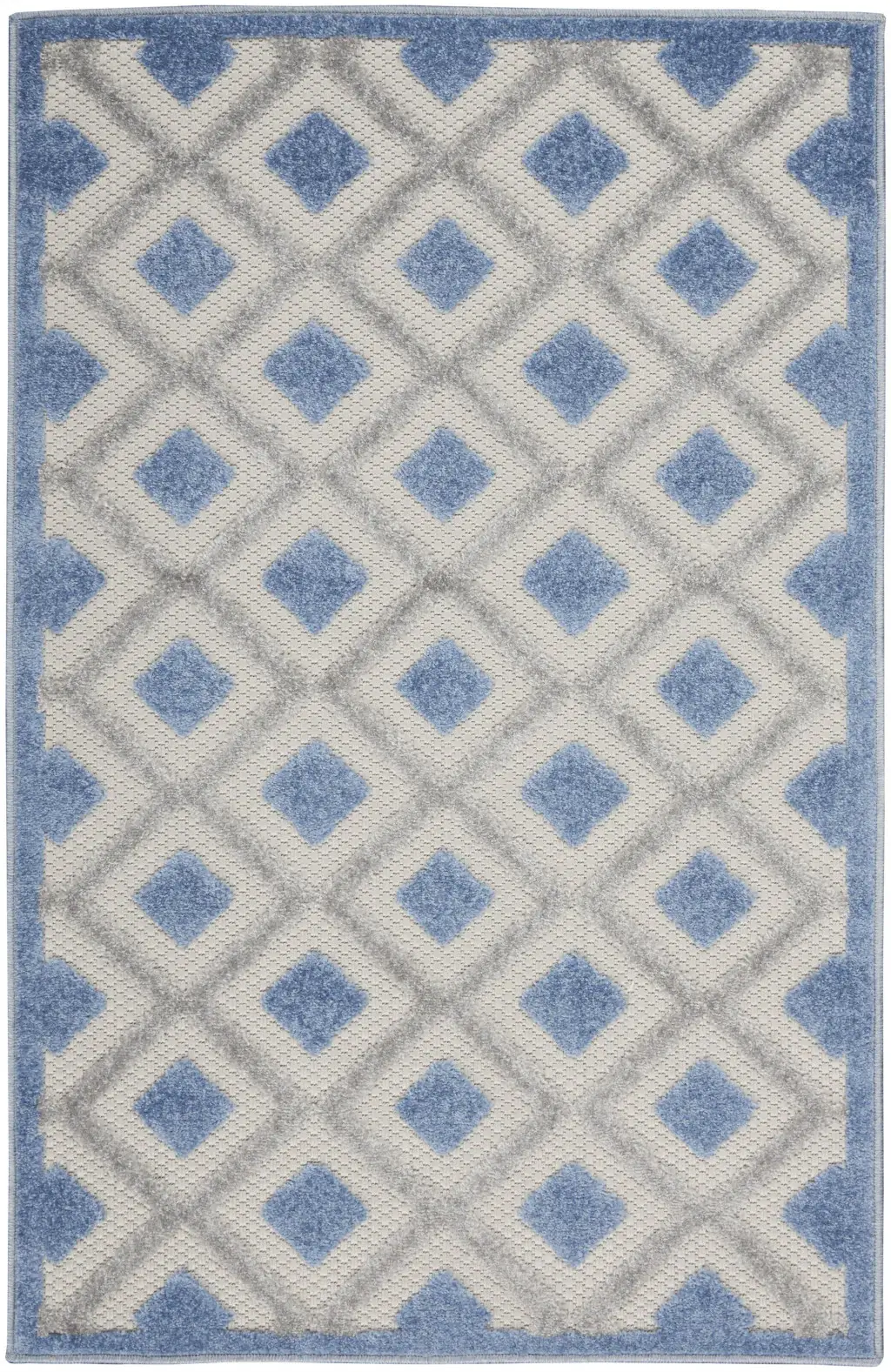 3' X 4' Blue And Grey Gingham Non Skid Indoor Outdoor Area Rug
