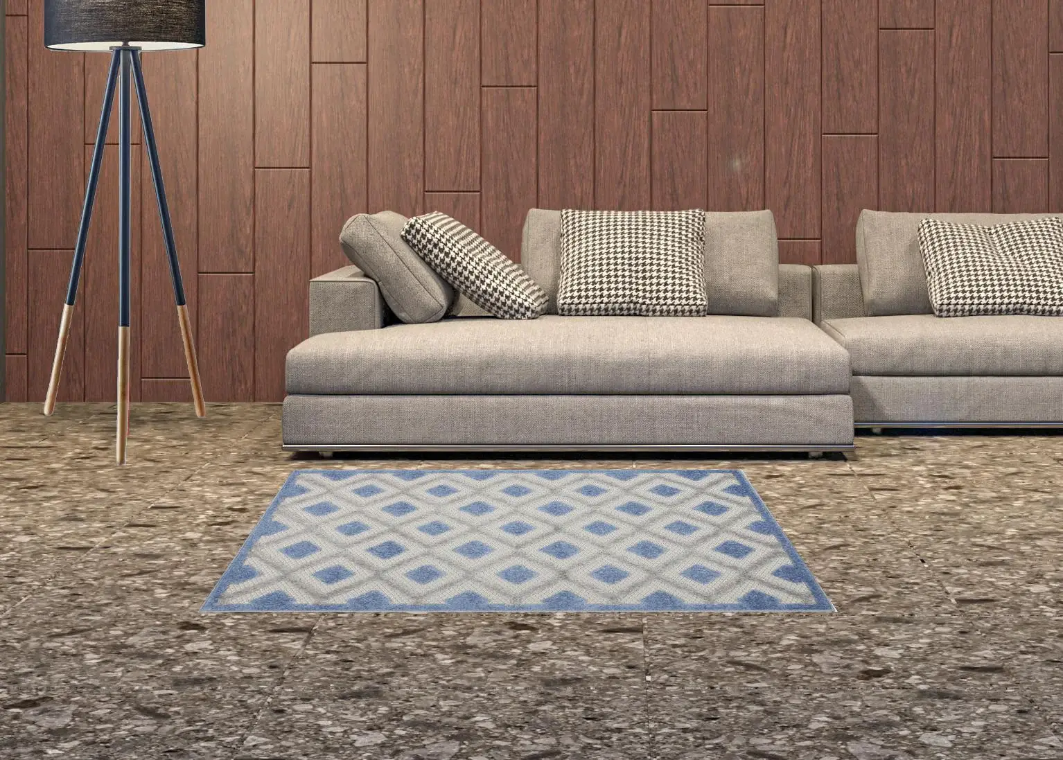 3' X 4' Blue And Grey Gingham Non Skid Indoor Outdoor Area Rug - Image 2