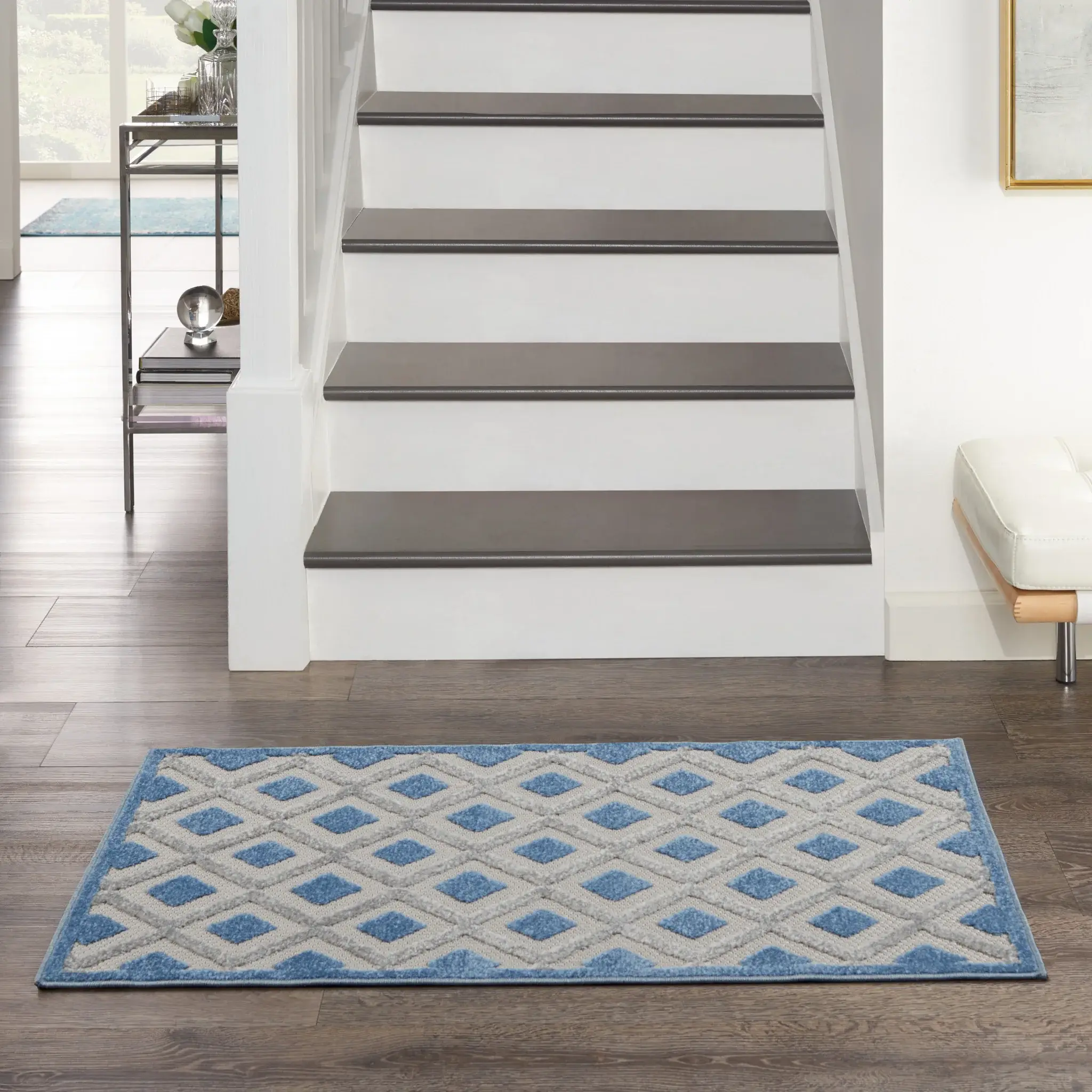 3' X 4' Blue And Grey Gingham Non Skid Indoor Outdoor Area Rug - Image 8