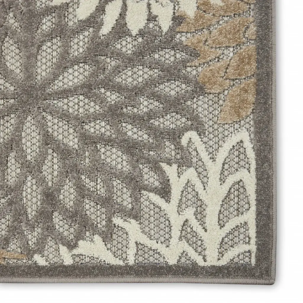 3' X 4' Gray And Ivory Floral Indoor Outdoor Area Rug - Image 3
