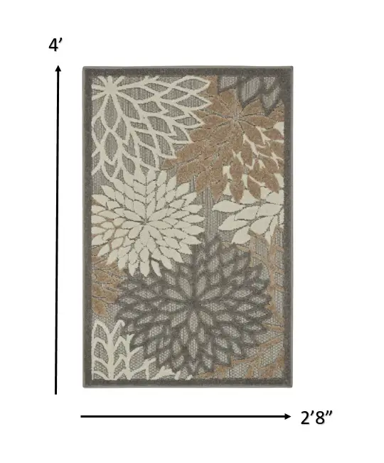3' X 4' Gray And Ivory Floral Indoor Outdoor Area Rug - Image 4