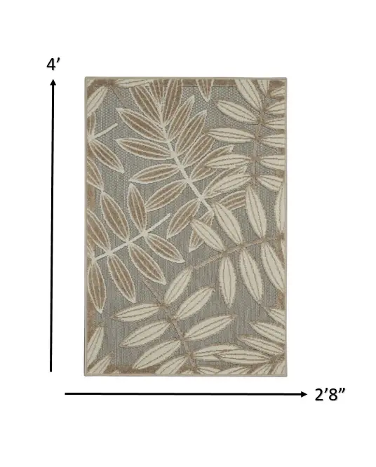 3' X 4' Gray And Ivory Floral Indoor Outdoor Area Rug - Image 4