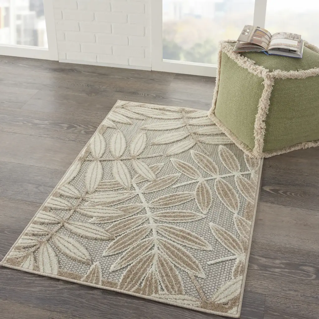 3' X 4' Gray And Ivory Floral Indoor Outdoor Area Rug - Image 5